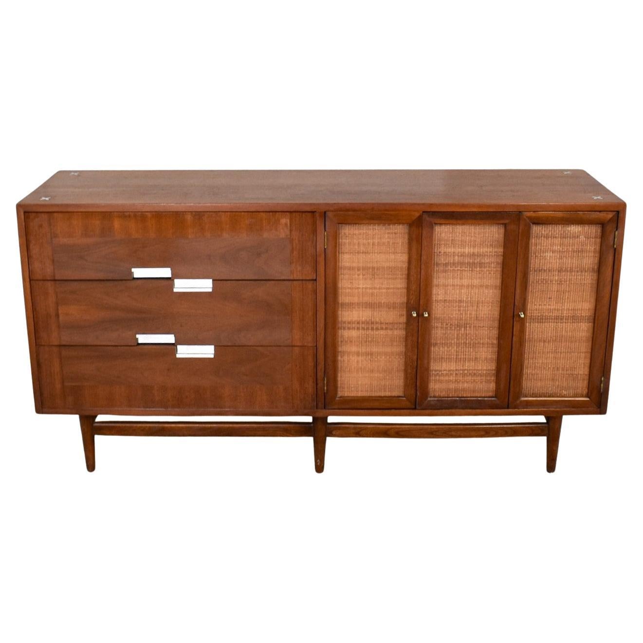 Mid-Century Modern Dresser American of Martinsville Accord Walnut & Cane w/ X’s