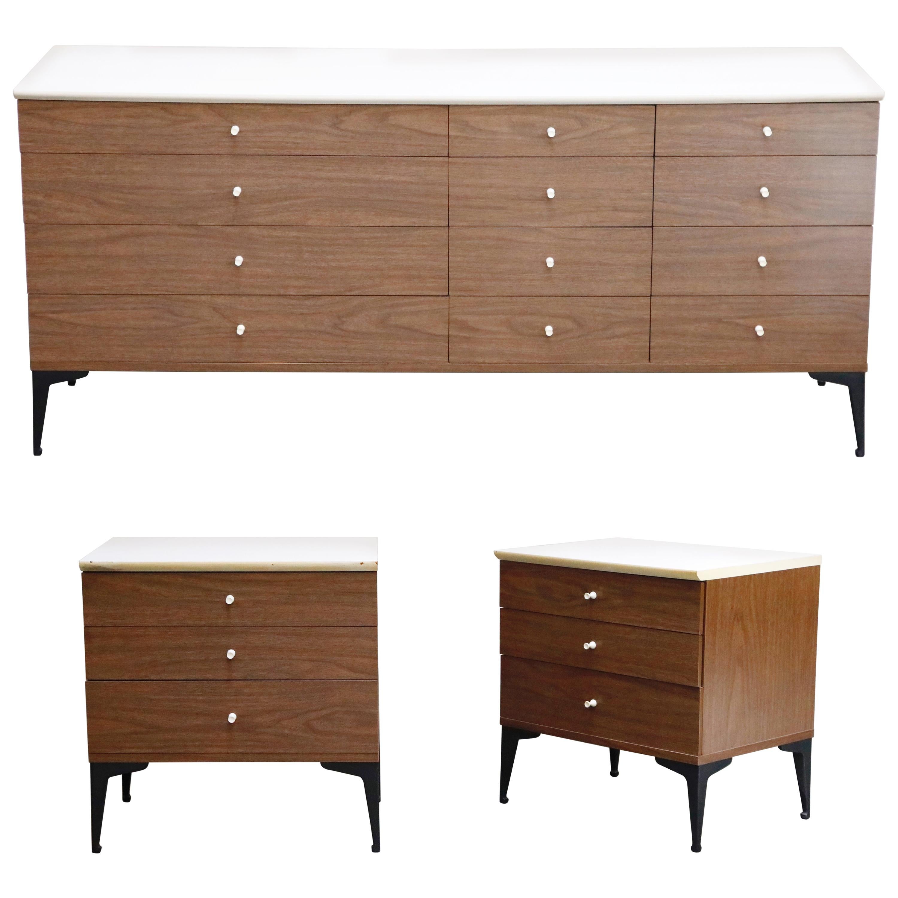 Mid-Century Modern Dresser and Nightstands in the style of Samson Berman, 1960s 