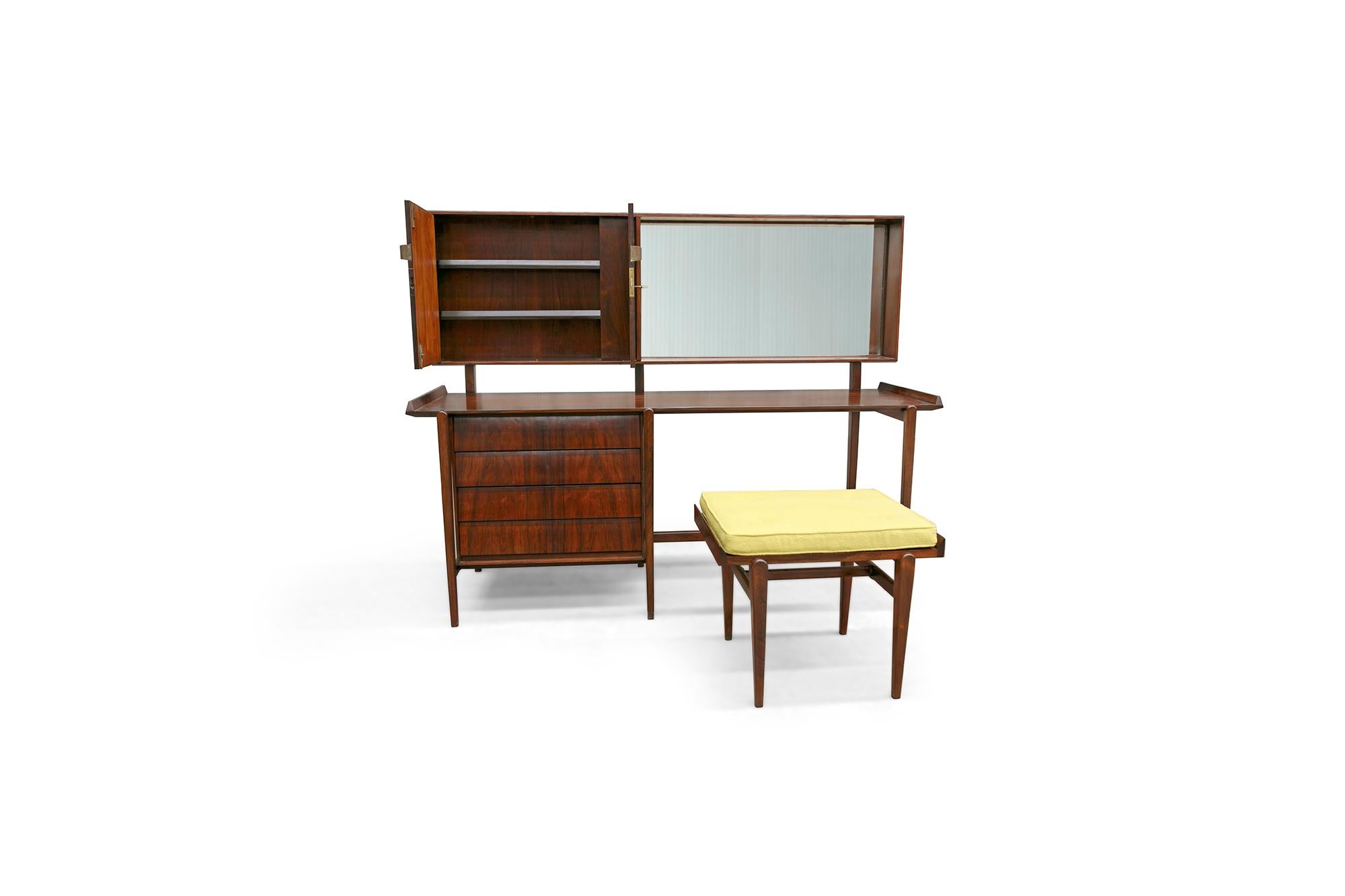Mid-Century Modern Dresser and Stool in Hardwood, by Carlo Hauner, Brazil For Sale 4