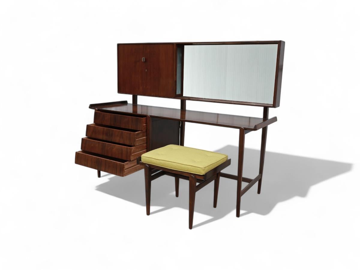 Brazilian Mid-Century Modern Dresser and Stool in Hardwood, by Carlo Hauner, Brazil For Sale