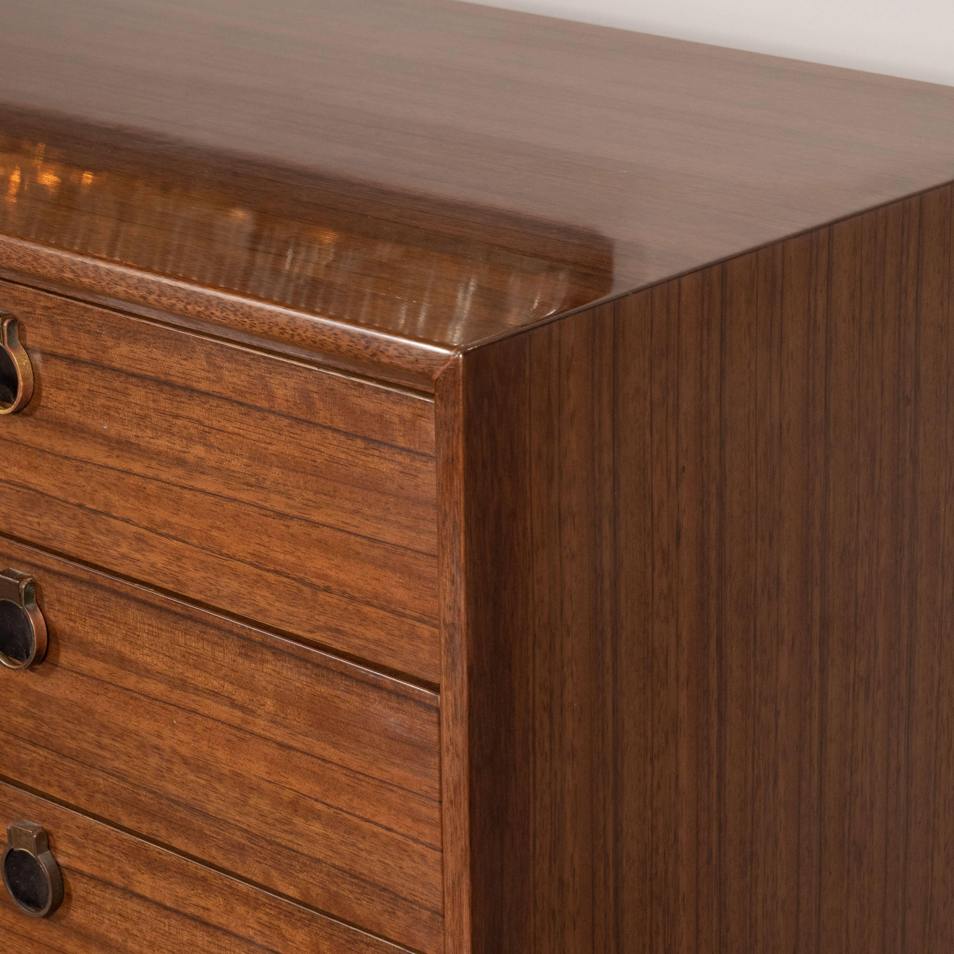 Mid-Century Modern Dresser in Book Matched Walnut and Brass 5