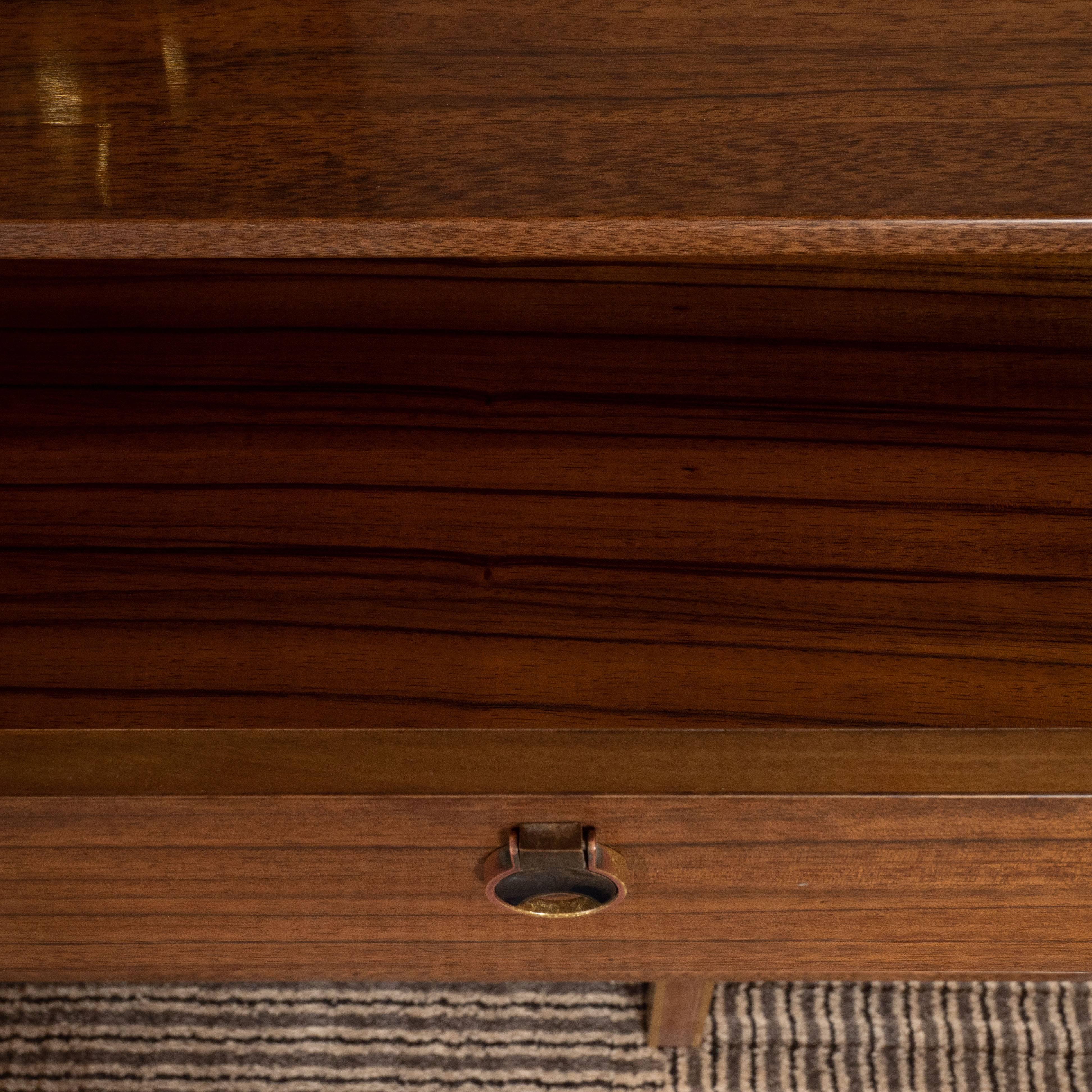 Mid-20th Century Mid-Century Modern Dresser in Book Matched Walnut and Brass