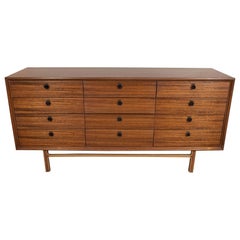 Mid-Century Modern Dresser in Book Matched Walnut and Brass