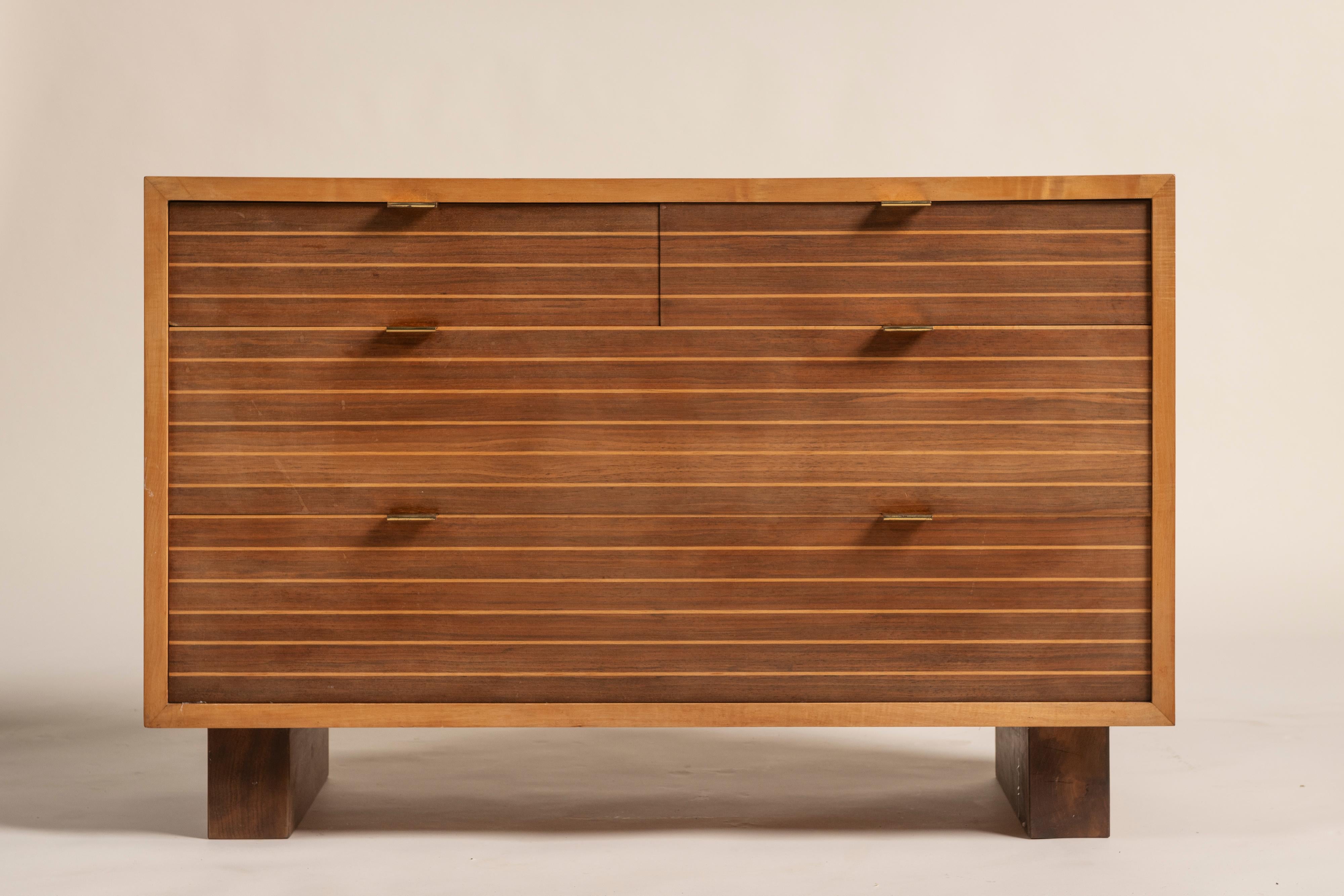 Brass Mid-Century Modern Dresser of Scandinavian Design with Six Drawers For Sale