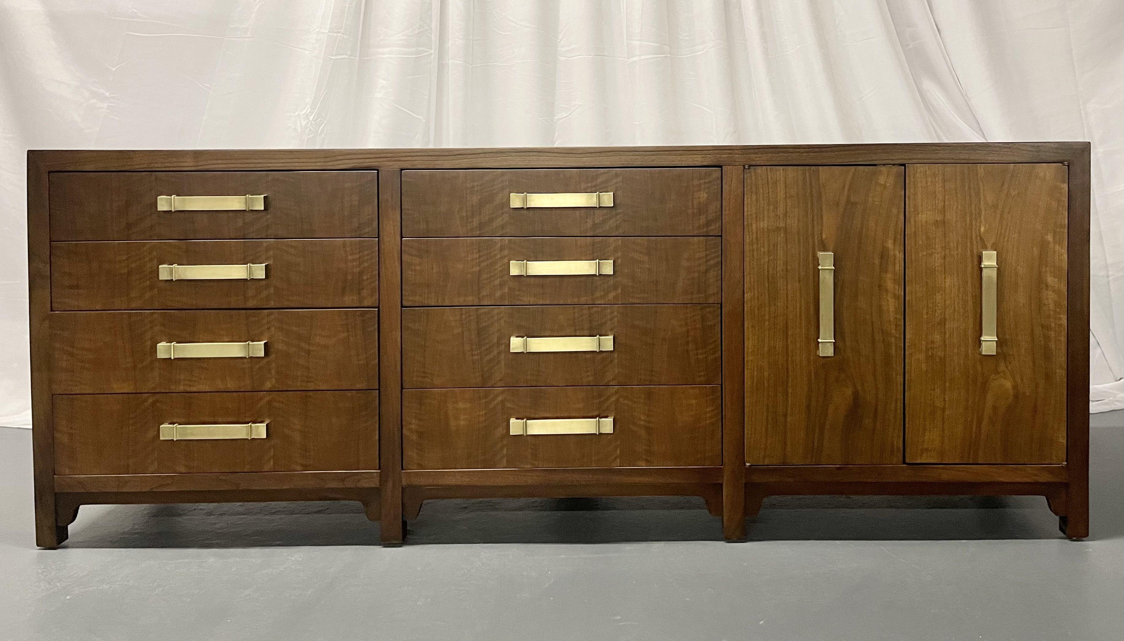 North American Mid-Century Modern Dresser/Sideboard/Cabinet, American, Walnut, Brass Accents