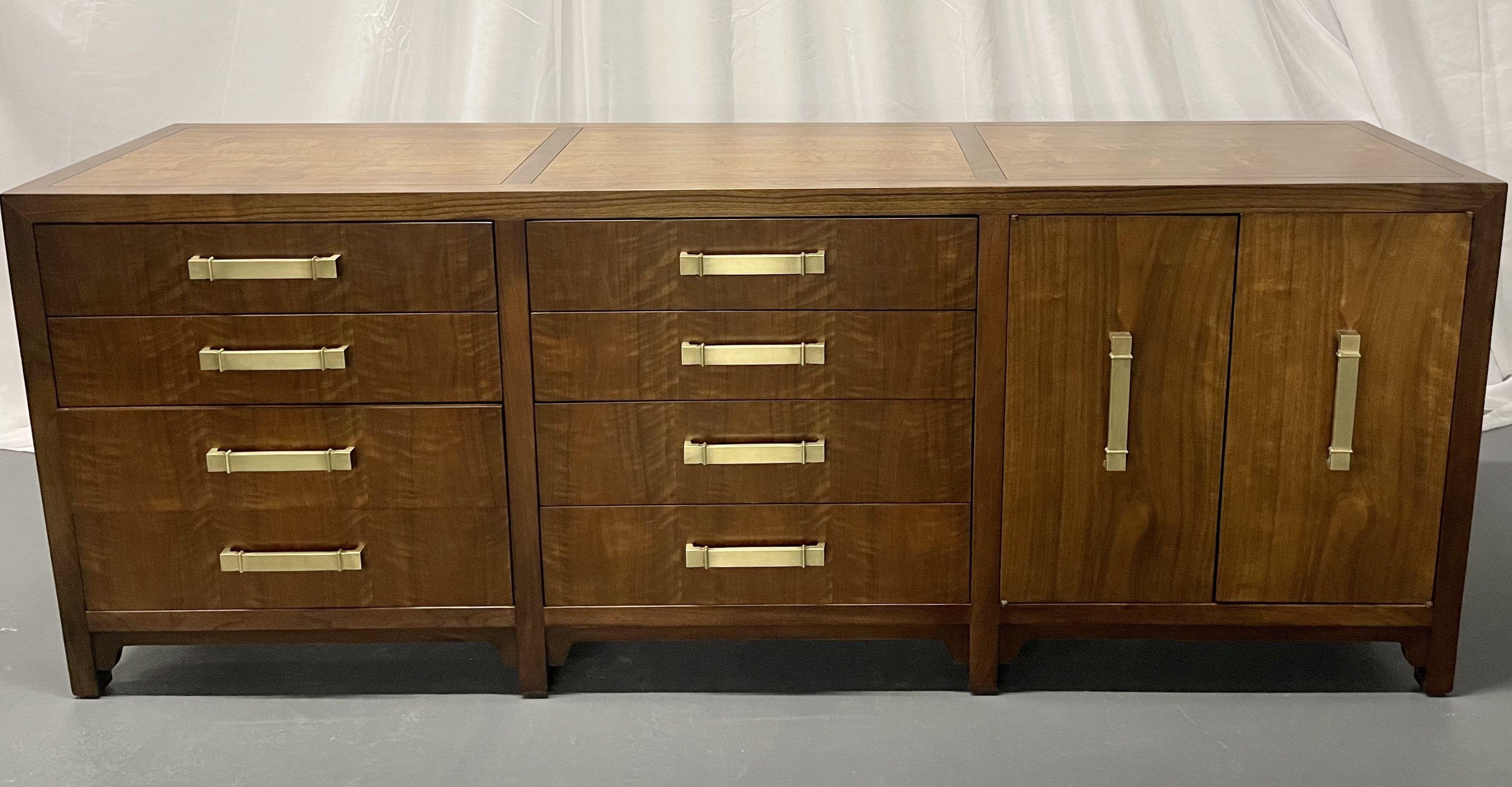 Mid-Century Modern Dresser/Sideboard/Cabinet, American, Walnut, Brass Accents In Good Condition In Stamford, CT
