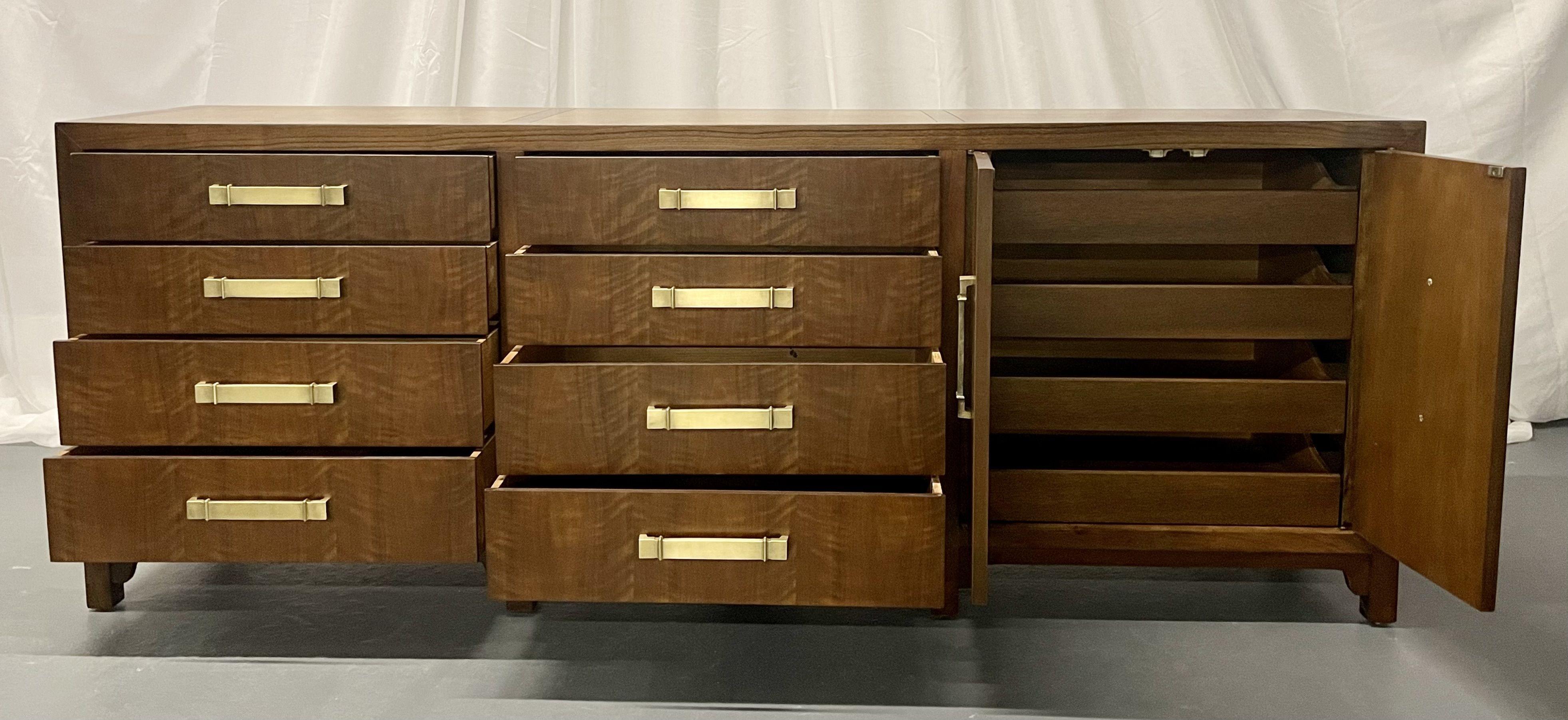Mid-Century Modern Dresser/Sideboard/Cabinet, American, Walnut, Brass Accents 3