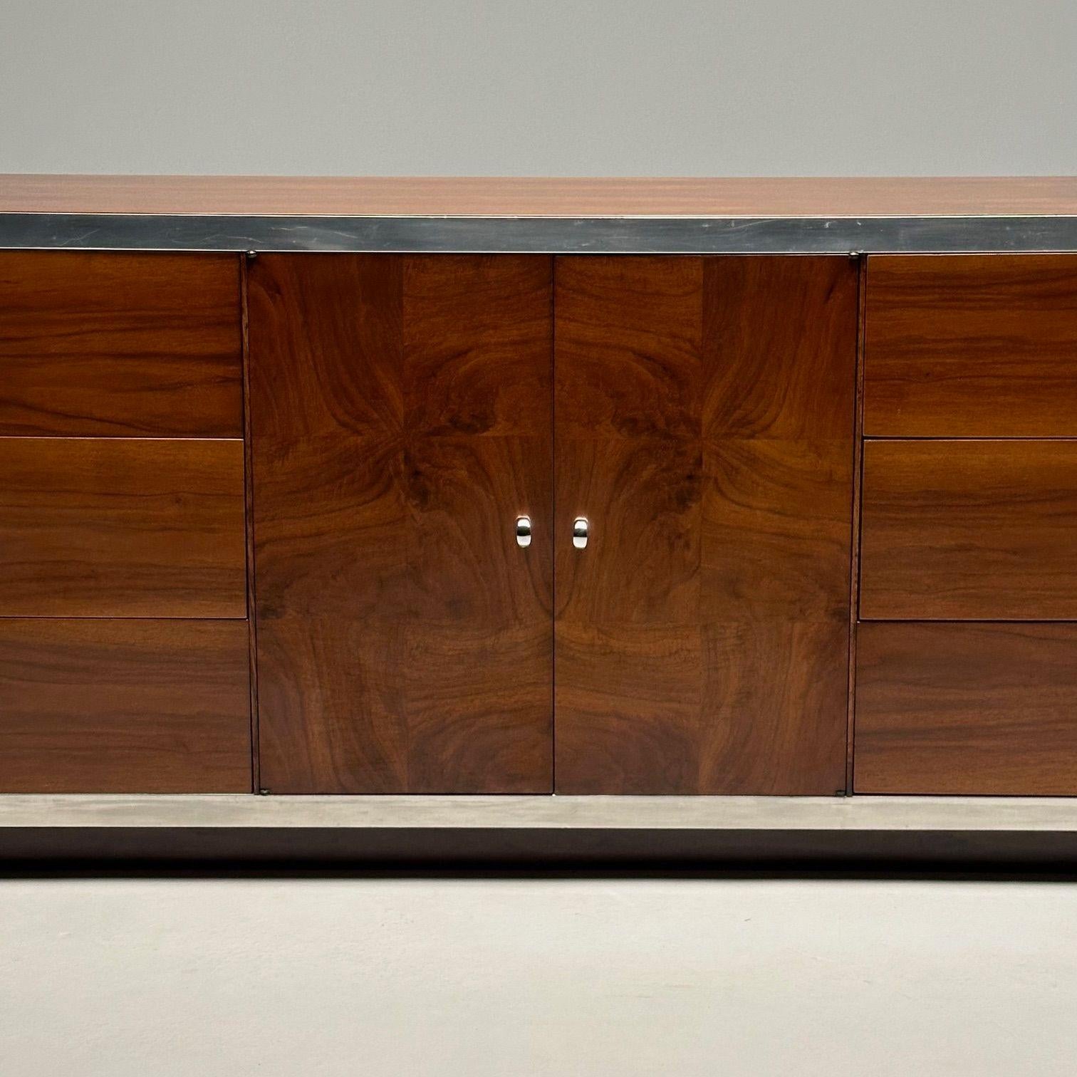 Mid-Century Modern Dresser / Sideboard, Milo Baughman Style, Chrome, Walnut For Sale 2