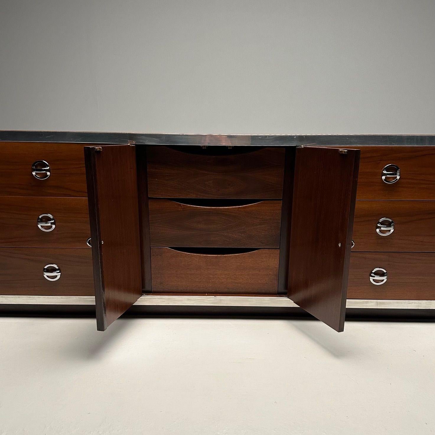 Mid-Century Modern Dresser / Sideboard, Milo Baughman Style, Chrome, Walnut For Sale 3