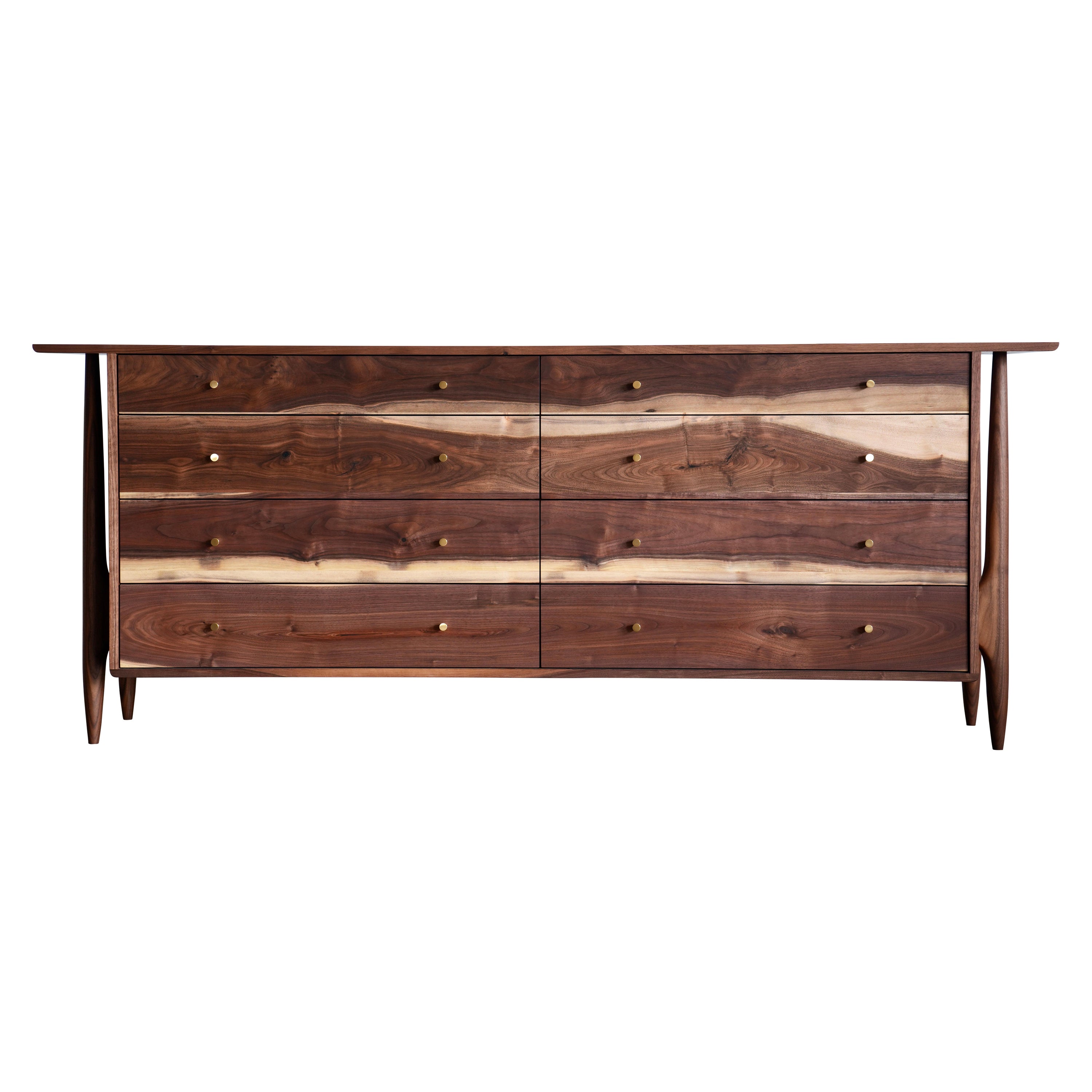 Moderne Kommode aus Massivholz, Mid-Century Modern, Druck auf offenen Schubladen