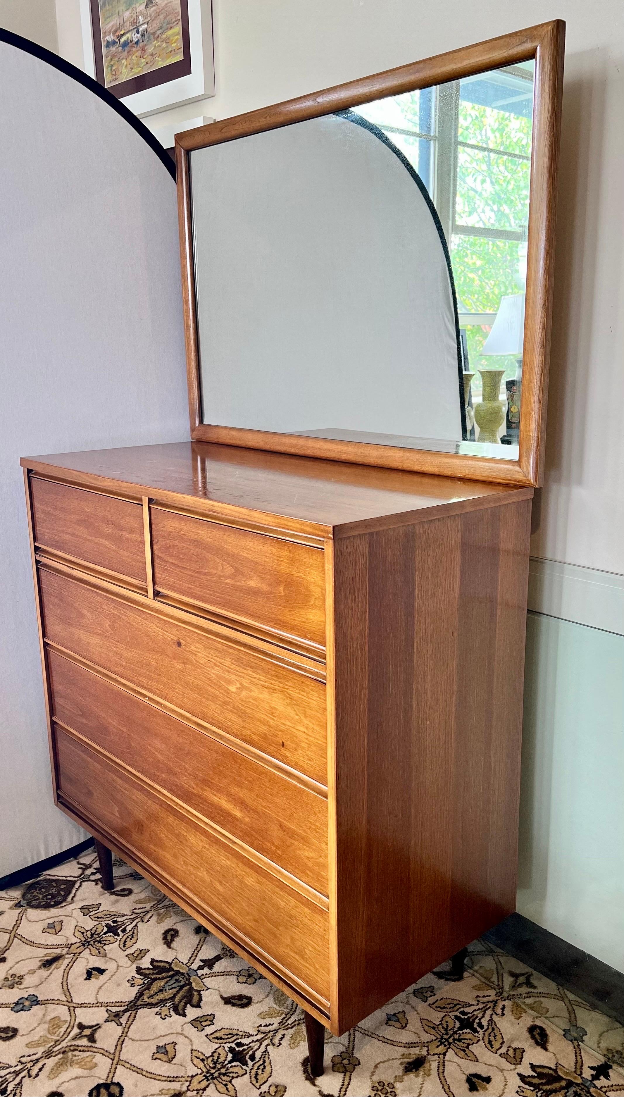 Mid-Century Modern Mid Century Modern Dresser Tall Chest with Mirror Two Piece Set Dixie Furniture