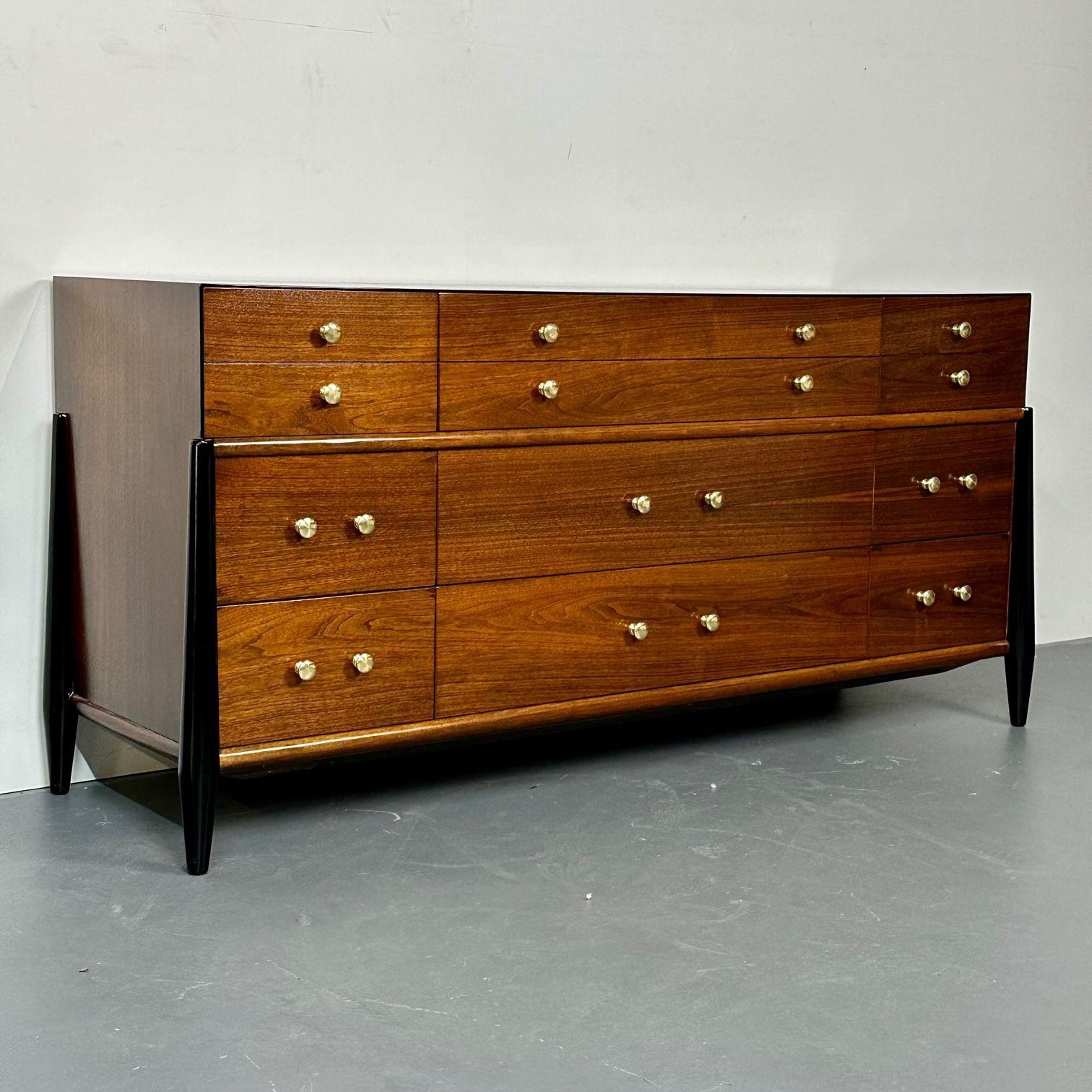 Mid Century Modern Dresser, West Michigan Furniture Co. Ebony, Walnut, Metz For Sale 2