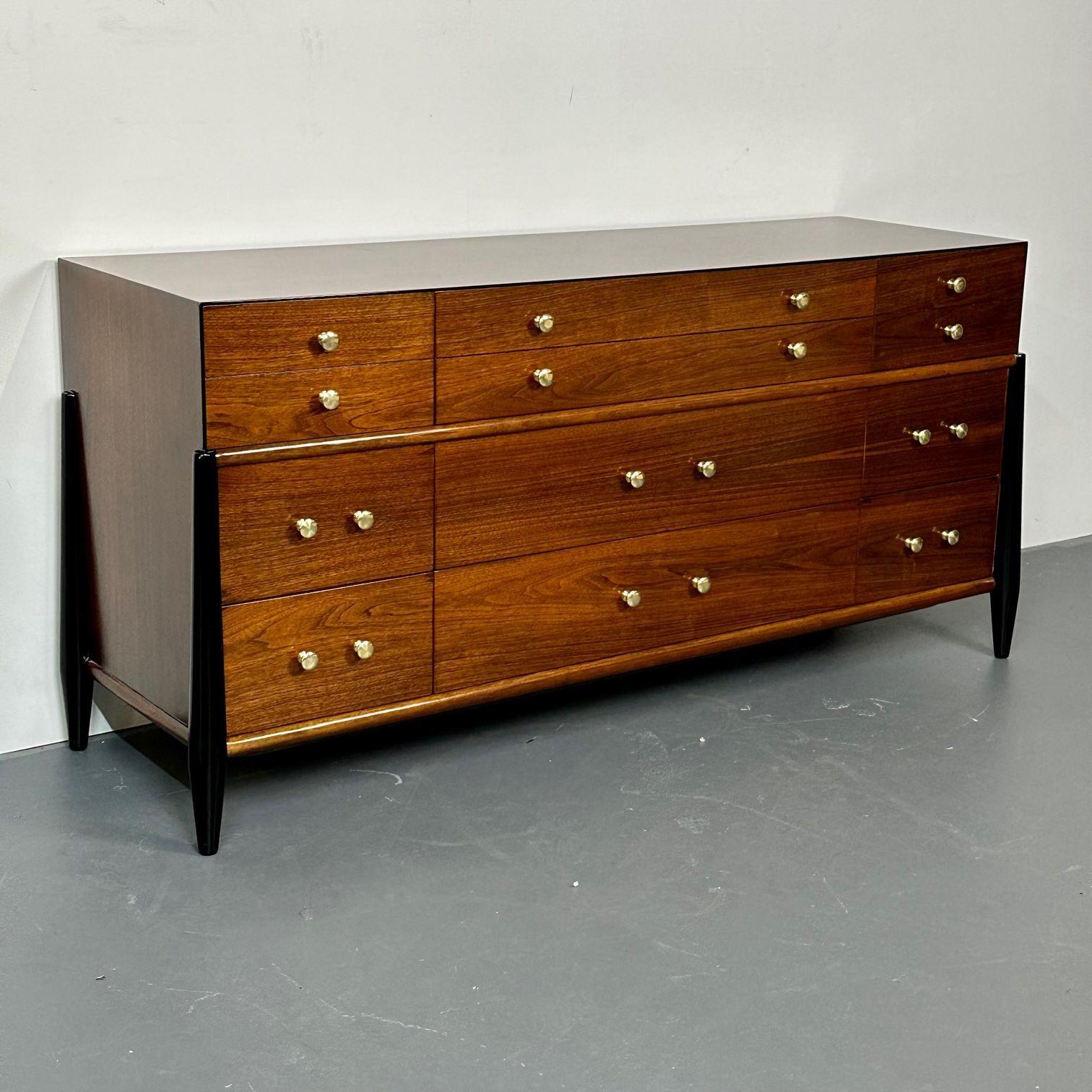 Mid Century Modern Dresser, West Michigan Furniture Co. Ebony, Walnut, Metz For Sale 3