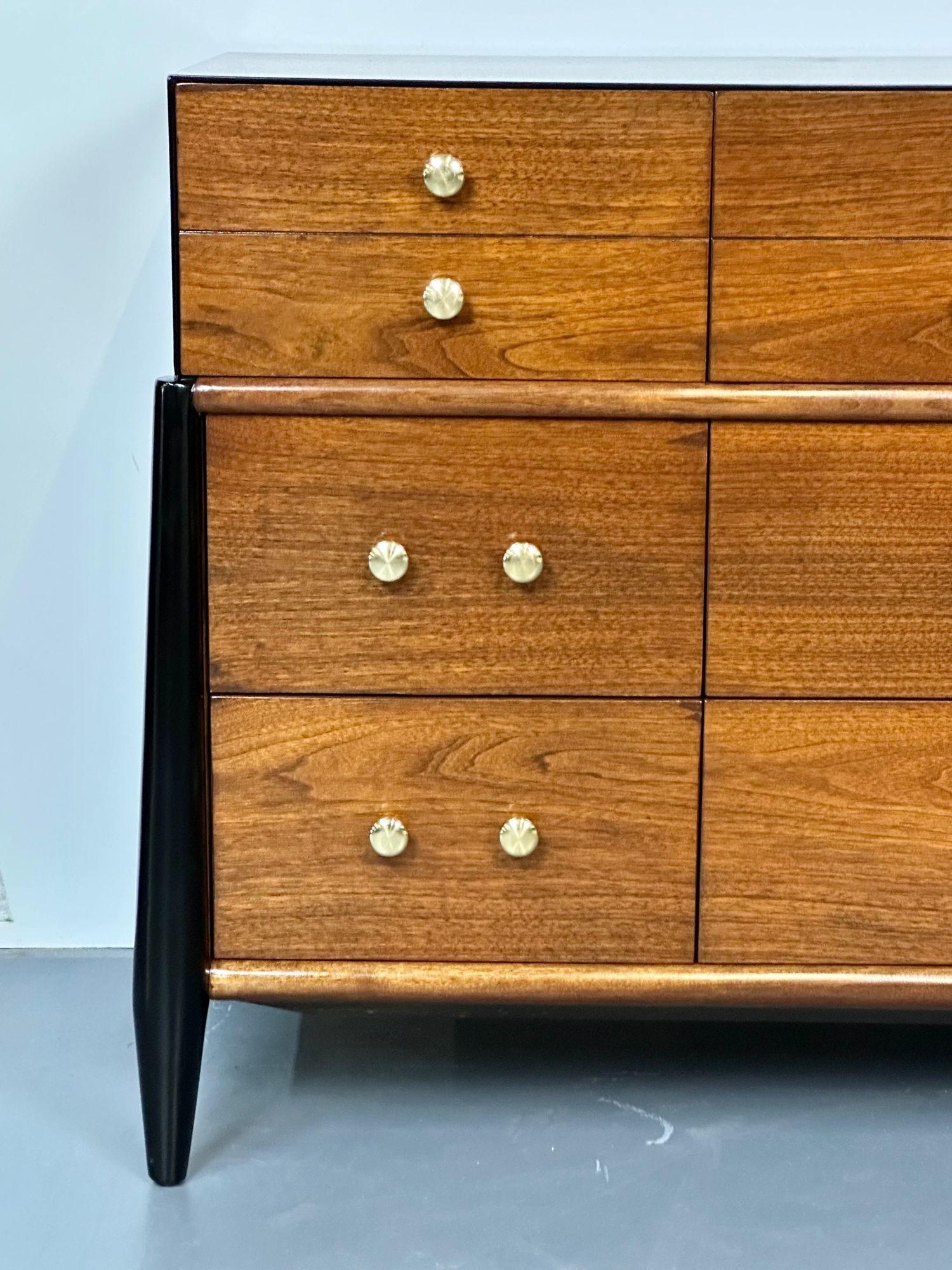 Wood Mid Century Modern Dresser, West Michigan Furniture Co. Ebony, Walnut, Metz For Sale