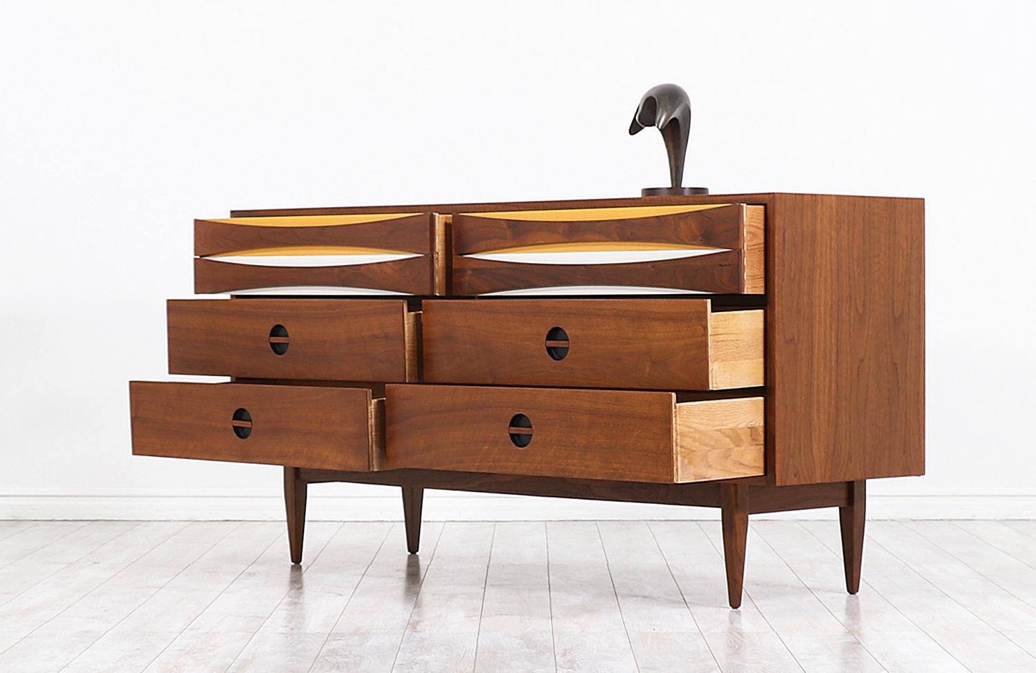 American Mid-Century Modern Dresser with Lacquered Bowtie Style Drawers