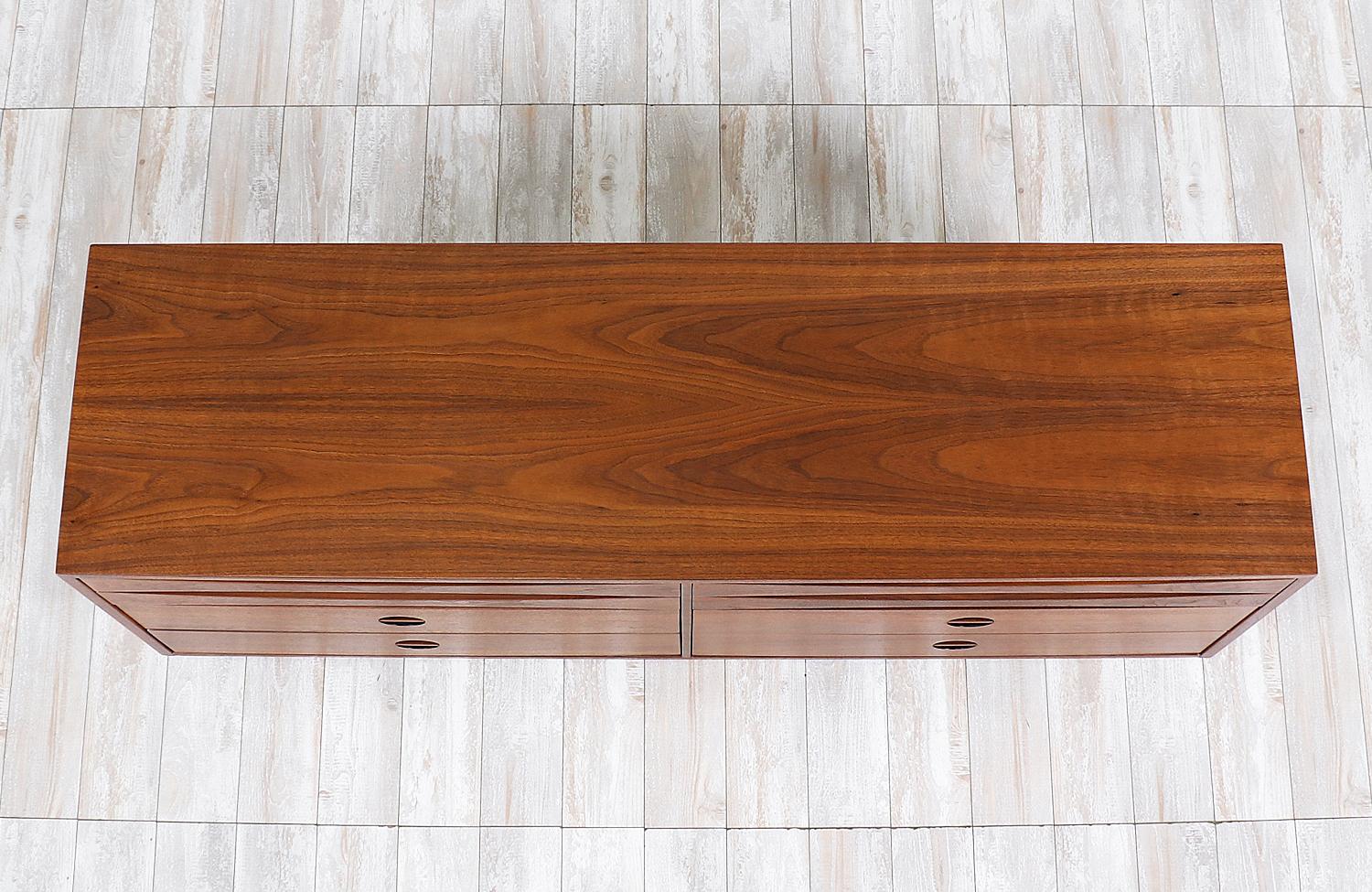 Walnut Mid-Century Modern Dresser with Lacquered Bowtie Style Drawers