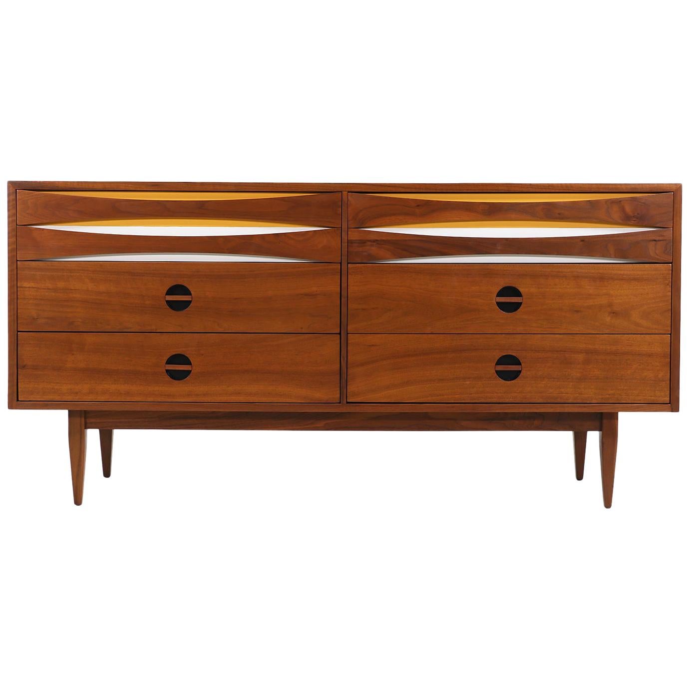 Mid-Century Modern Dresser with Lacquered Bowtie Style Drawers