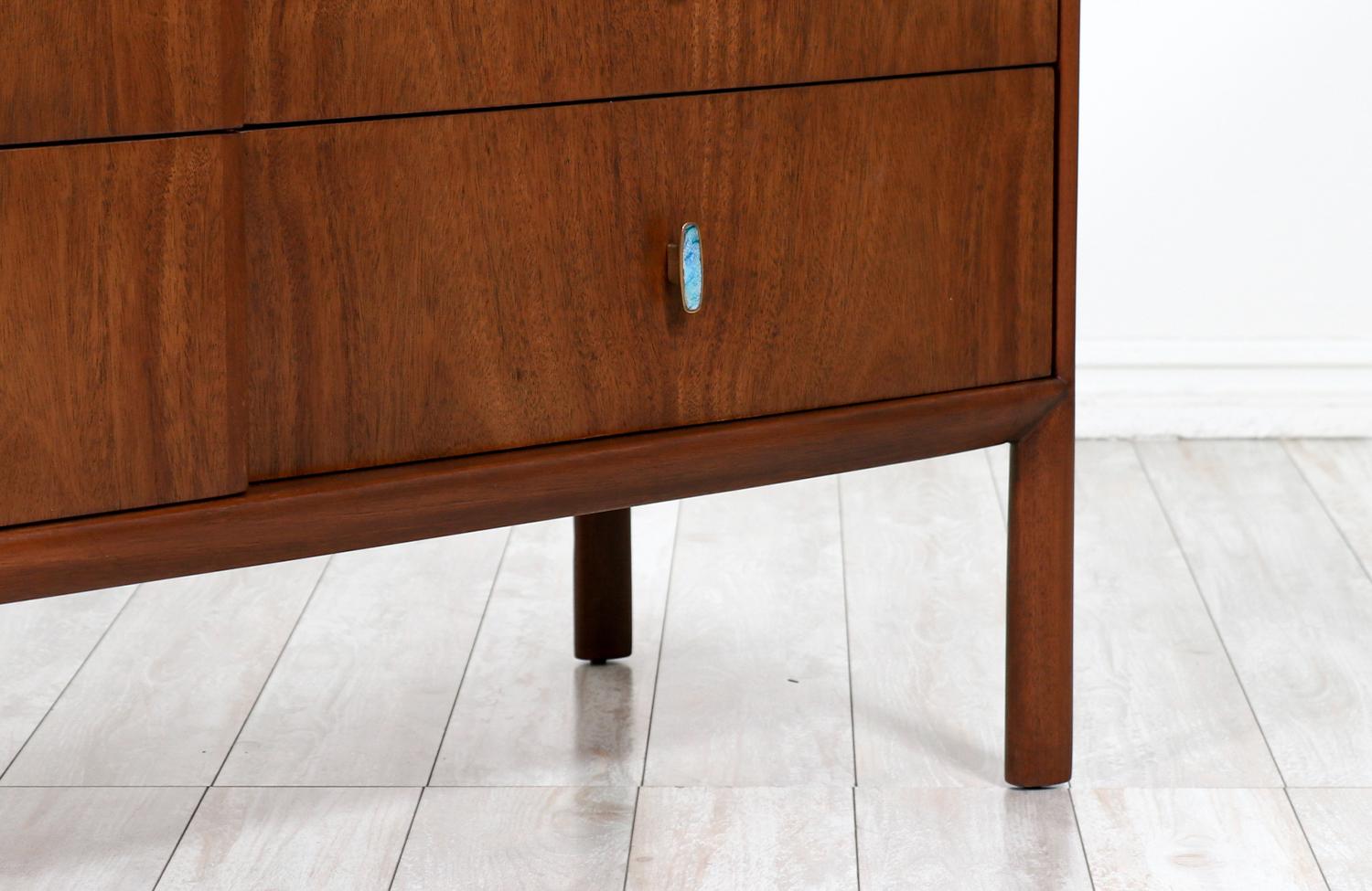 Mid-Century Modern Dresser with Turquoise Enameled Inlaid Pulls 2