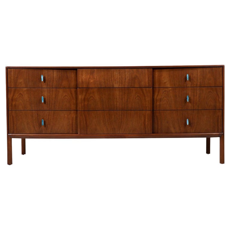 MidCentury Modern Dresser with Turquoise Enameled Inlaid Pulls at 1stDibs