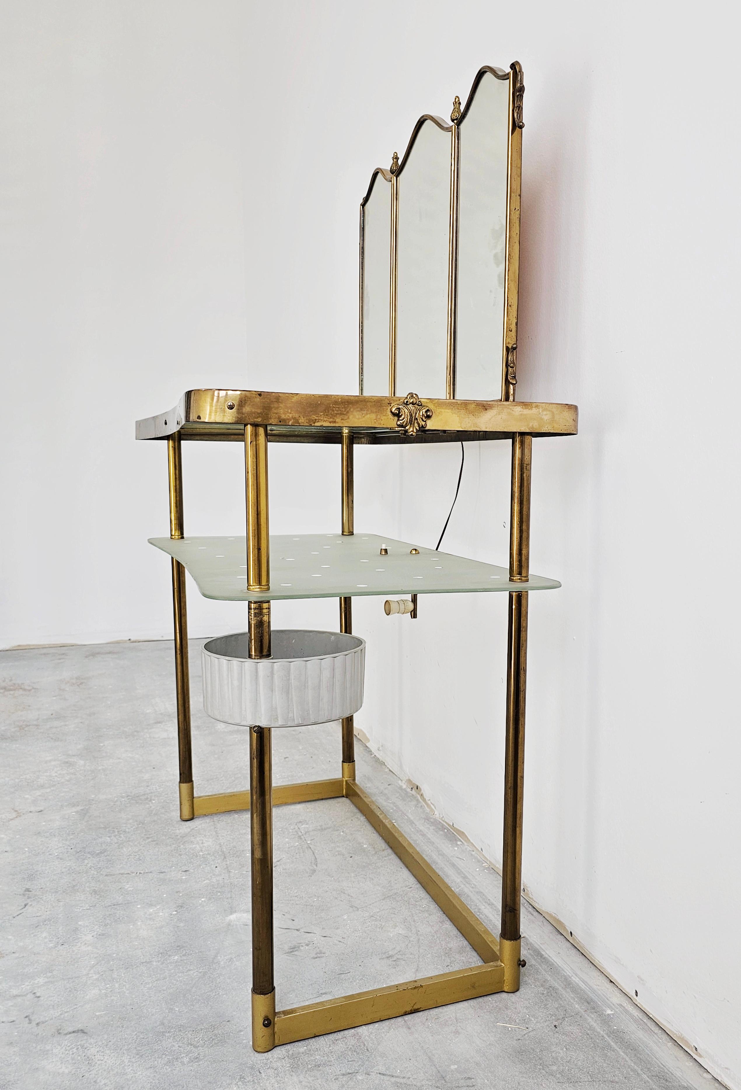 Mid-20th Century Mid Century Modern Dressing Table with Triptych Mirror by Luigi Brusotti For Sale