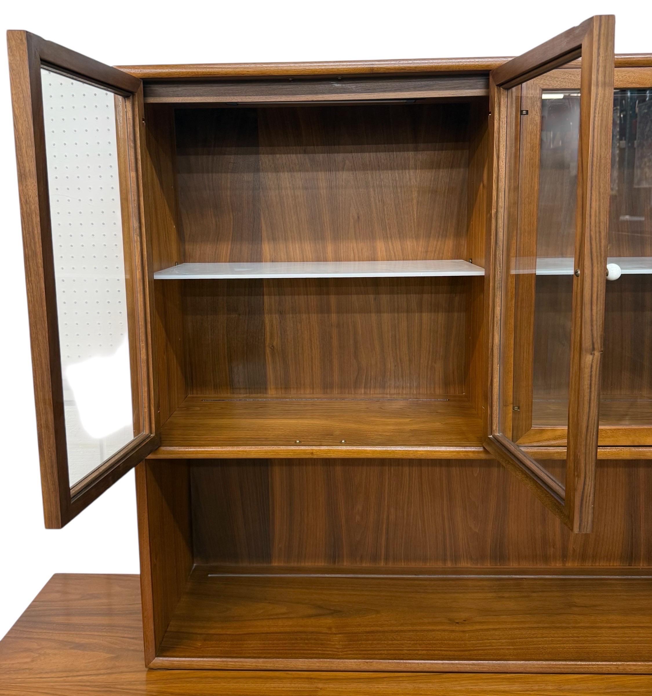 20th Century Mid-Century Modern Drexel Declaration Walnut 2-Piece China Cabinet For Sale