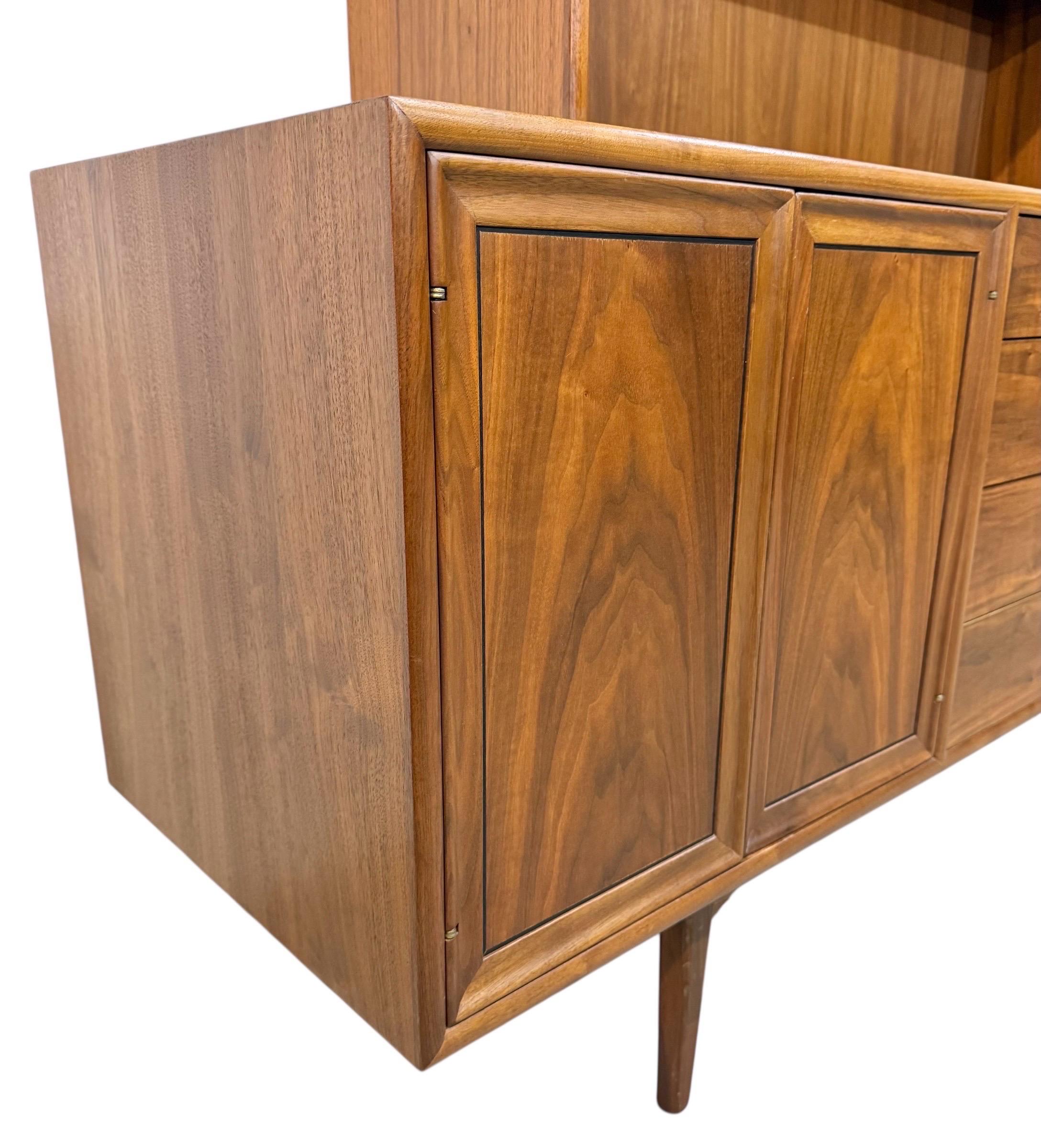 Mid-Century Modern Drexel Declaration Walnut 2-Piece China Cabinet For Sale 1
