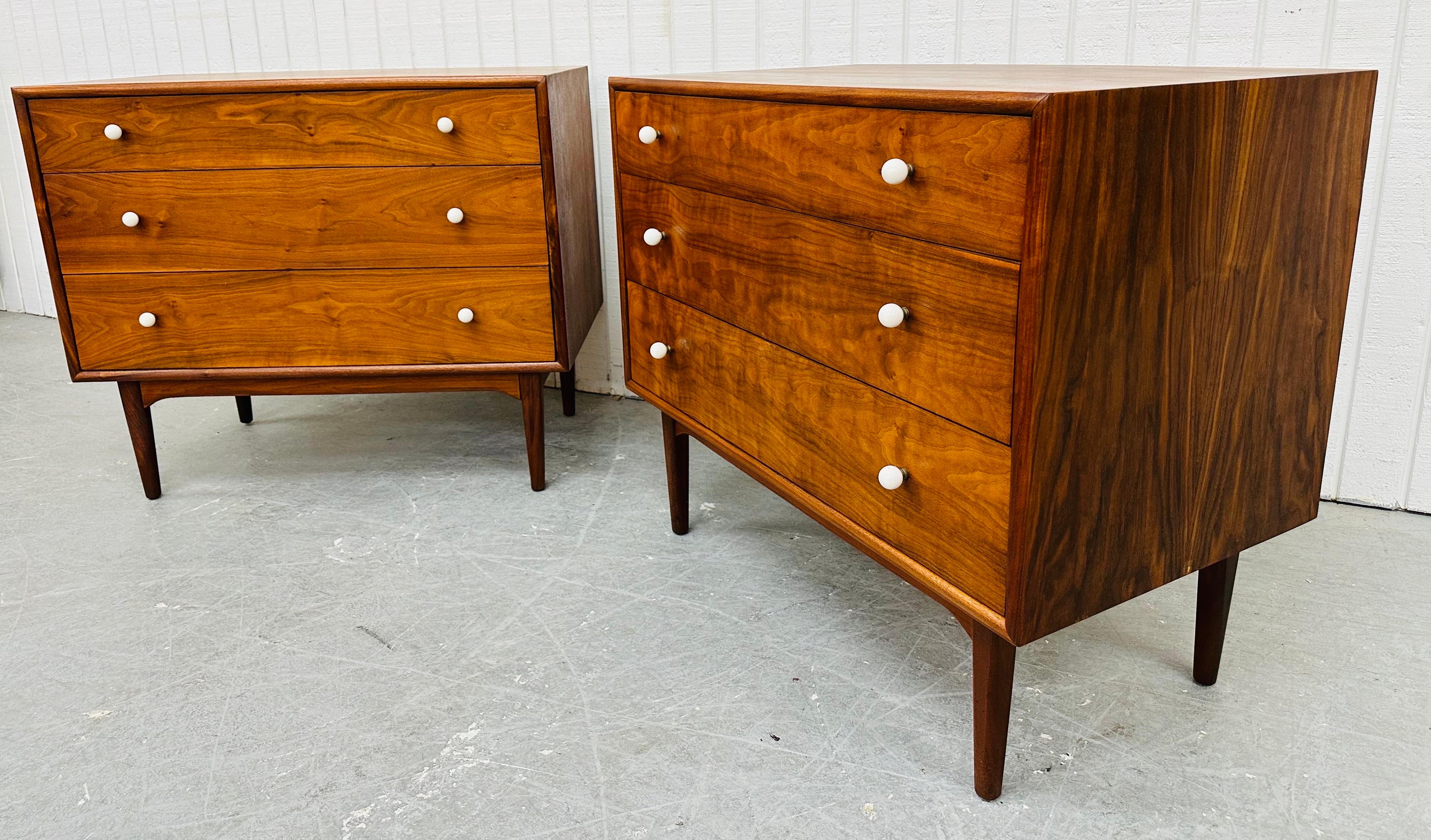 American Mid-Century Modern Drexel Declaration Walnut Bachelor Chests - Set of 2