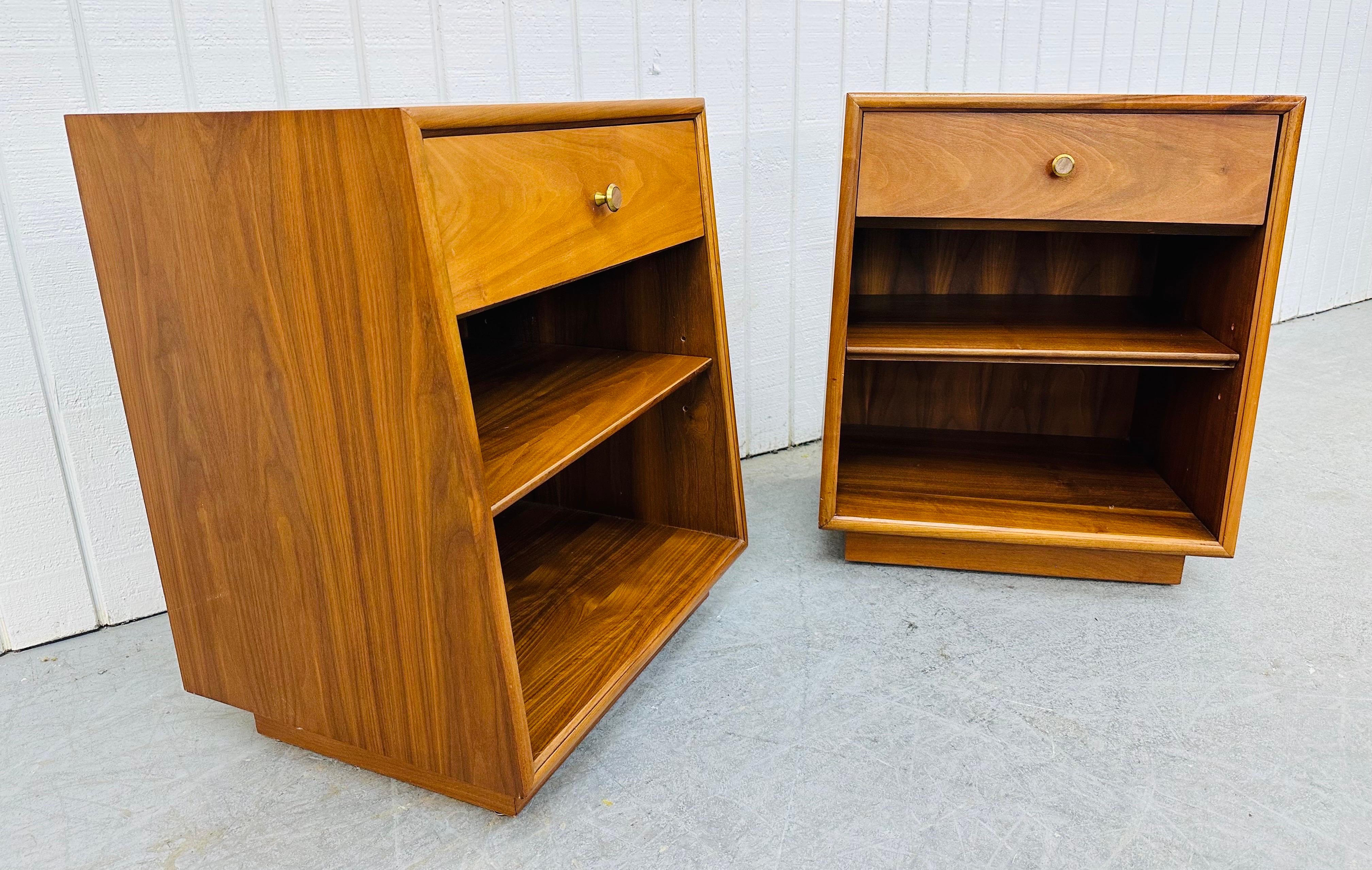 American Mid-Century Modern Drexel Declaration Walnut Nightstands - Set of 2