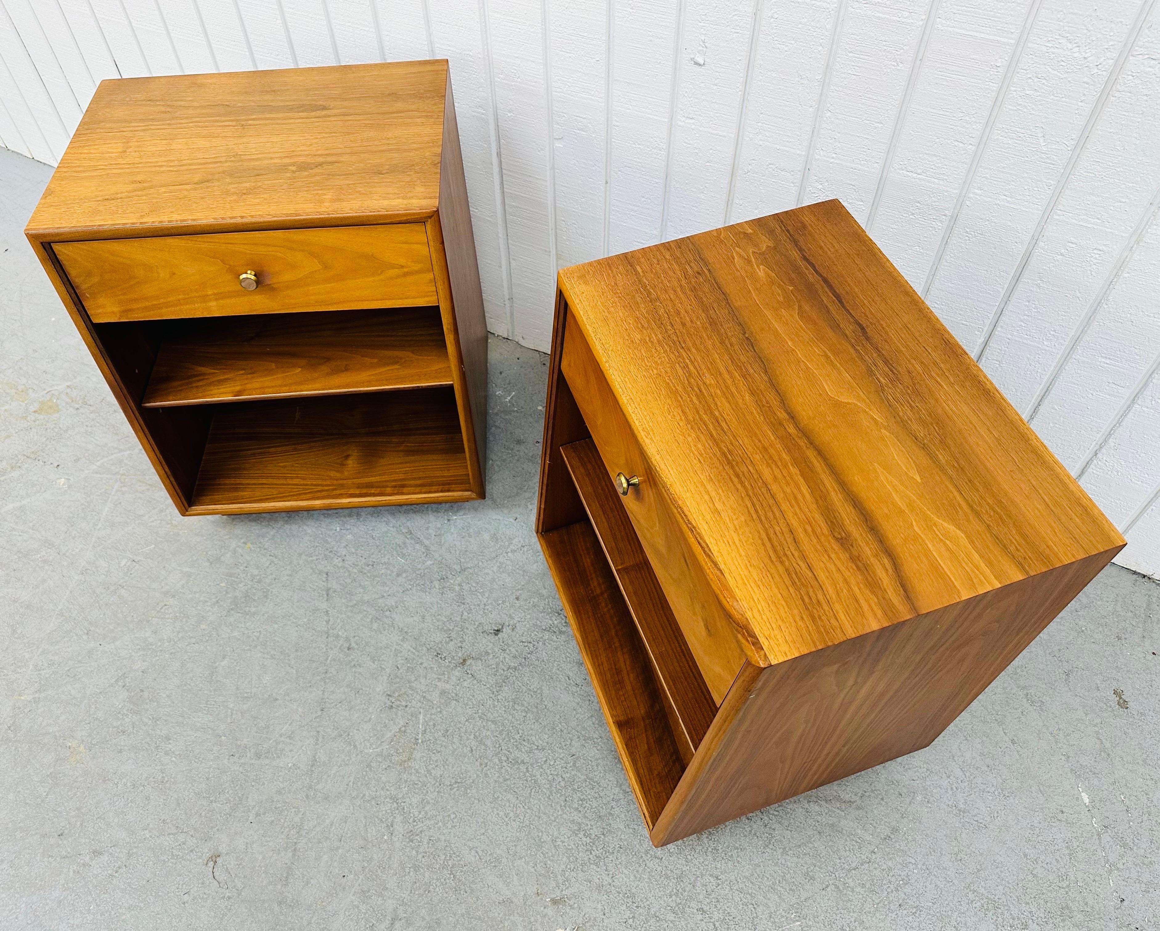 Brass Mid-Century Modern Drexel Declaration Walnut Nightstands - Set of 2