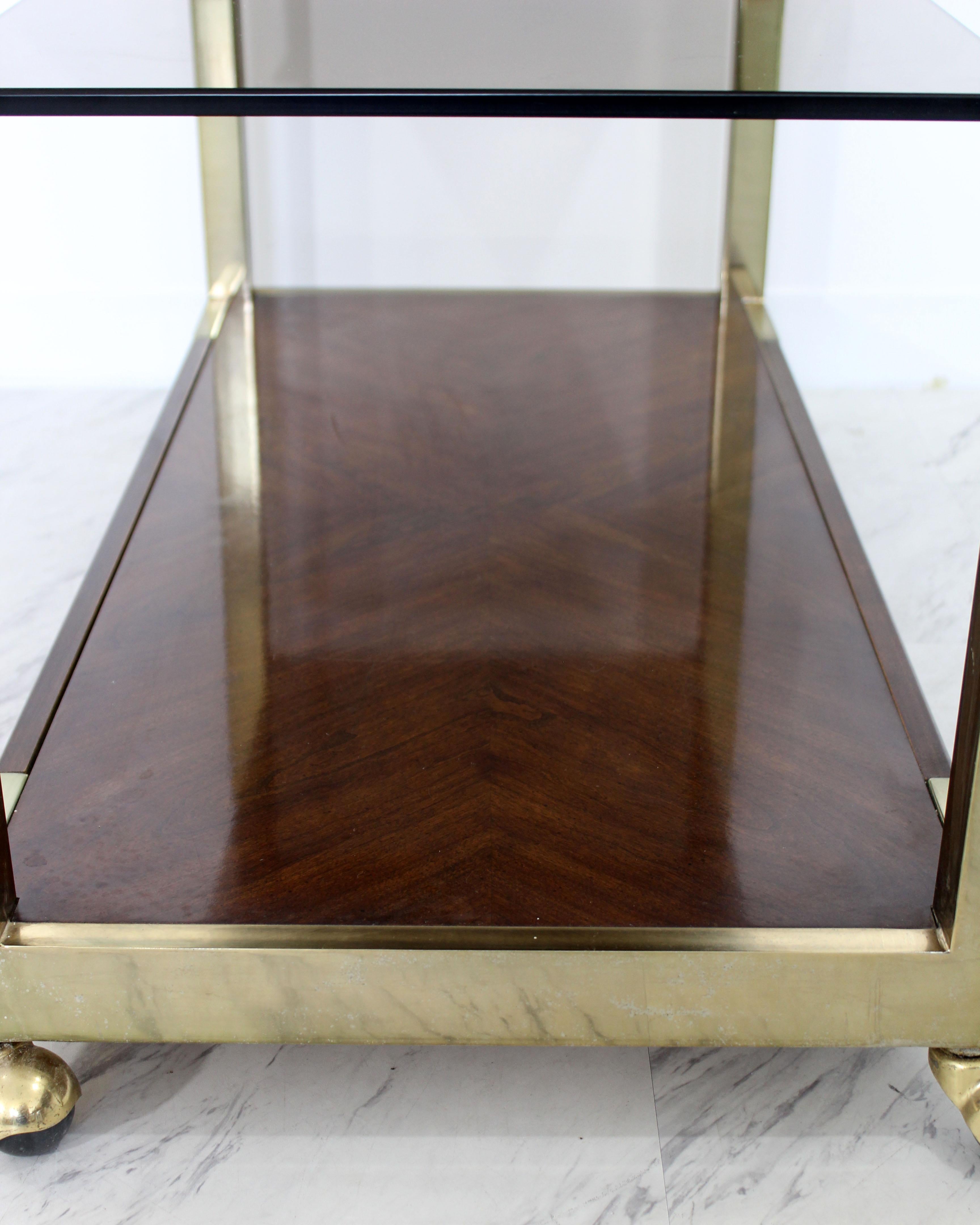 Mid-Century Modern Drexel Heritage Brass Wood Smoked Glass Two-Tier Bar Cart 2