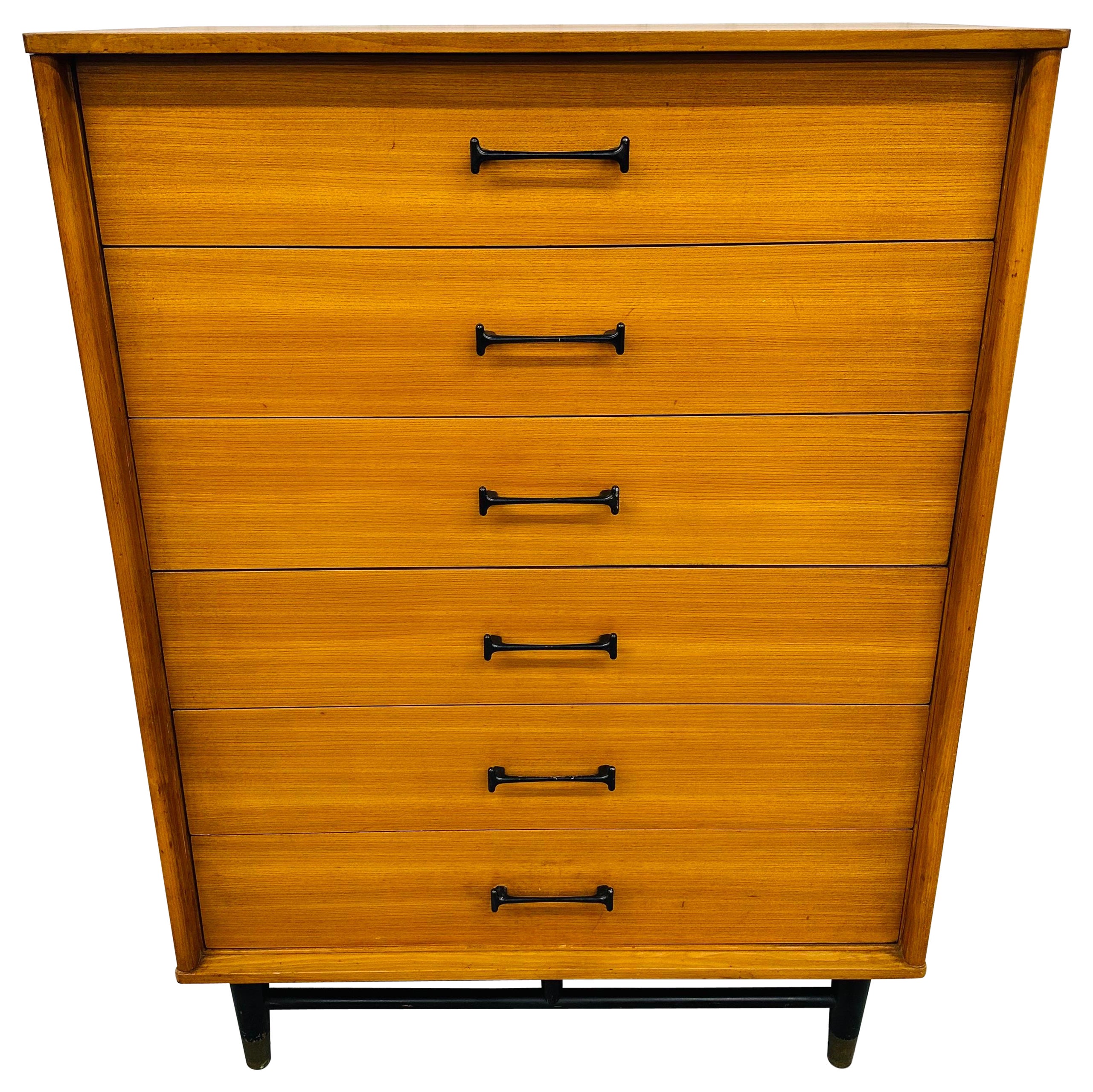 Mid-Century Modern Drexel Milo Baughman Style Blonde High Chest