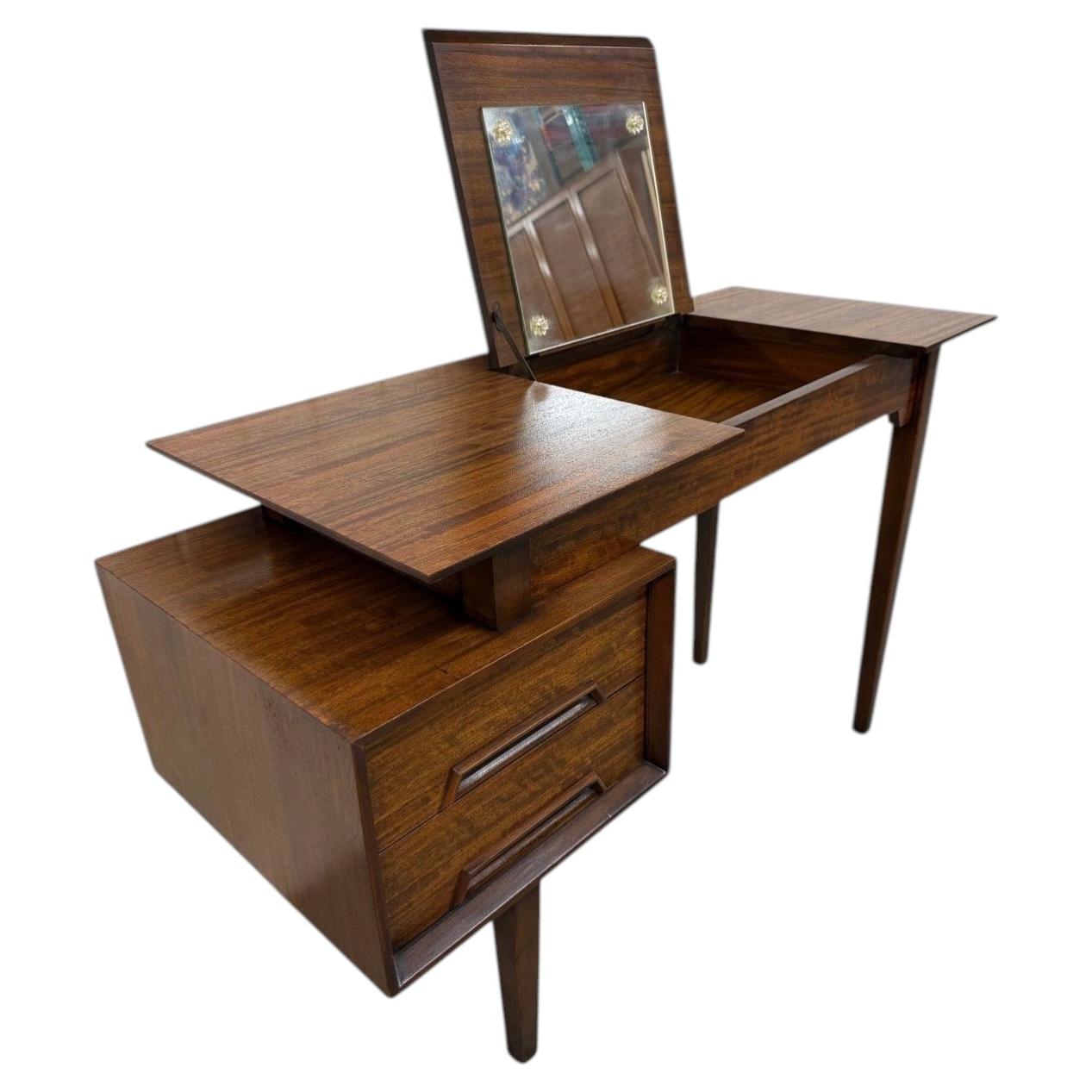 Pre-owned Drexel Mid-century Modern  Perspective For Milo Baughman Walnut Desk Vanity Via In Brown