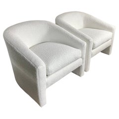 Mid-Century Modern Drexel Tub Lounge Chairs Restored in White Boucle