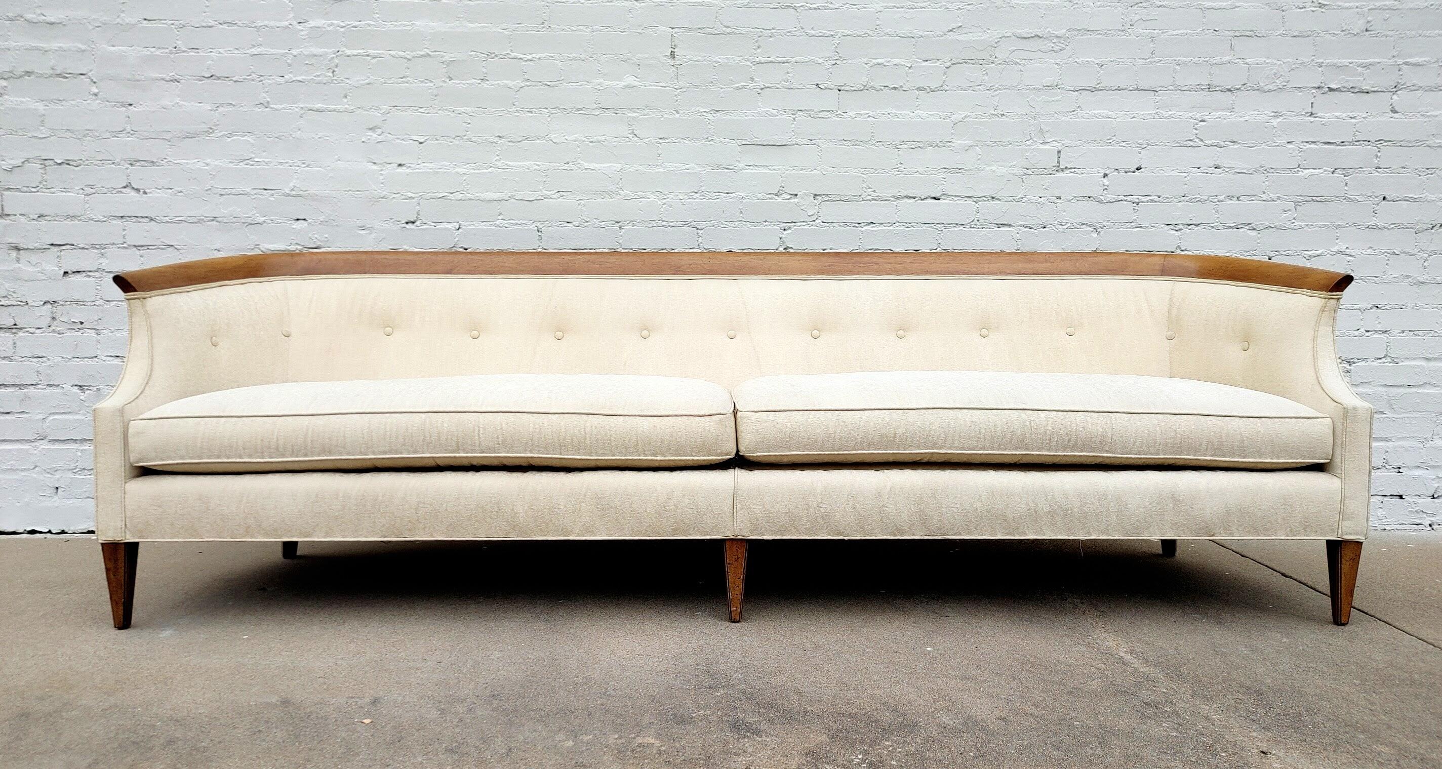 Mid Century Modern Drexel Walnut Trim Sofa For Sale 5