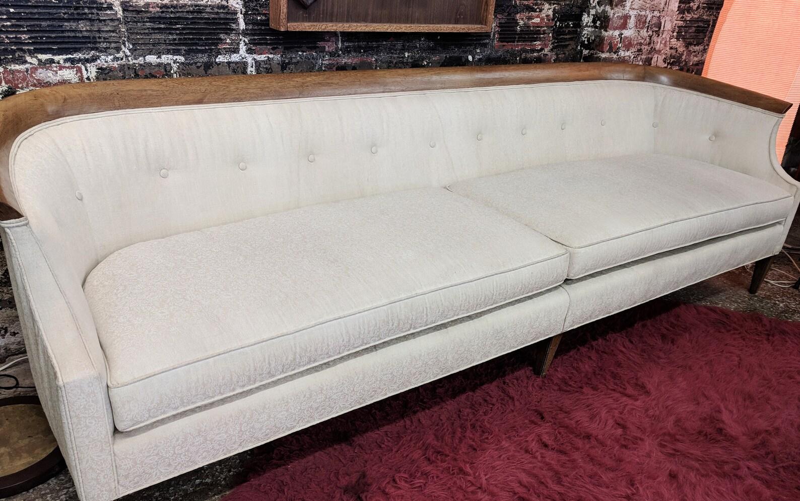 American Mid Century Modern Drexel Walnut Trim Sofa For Sale
