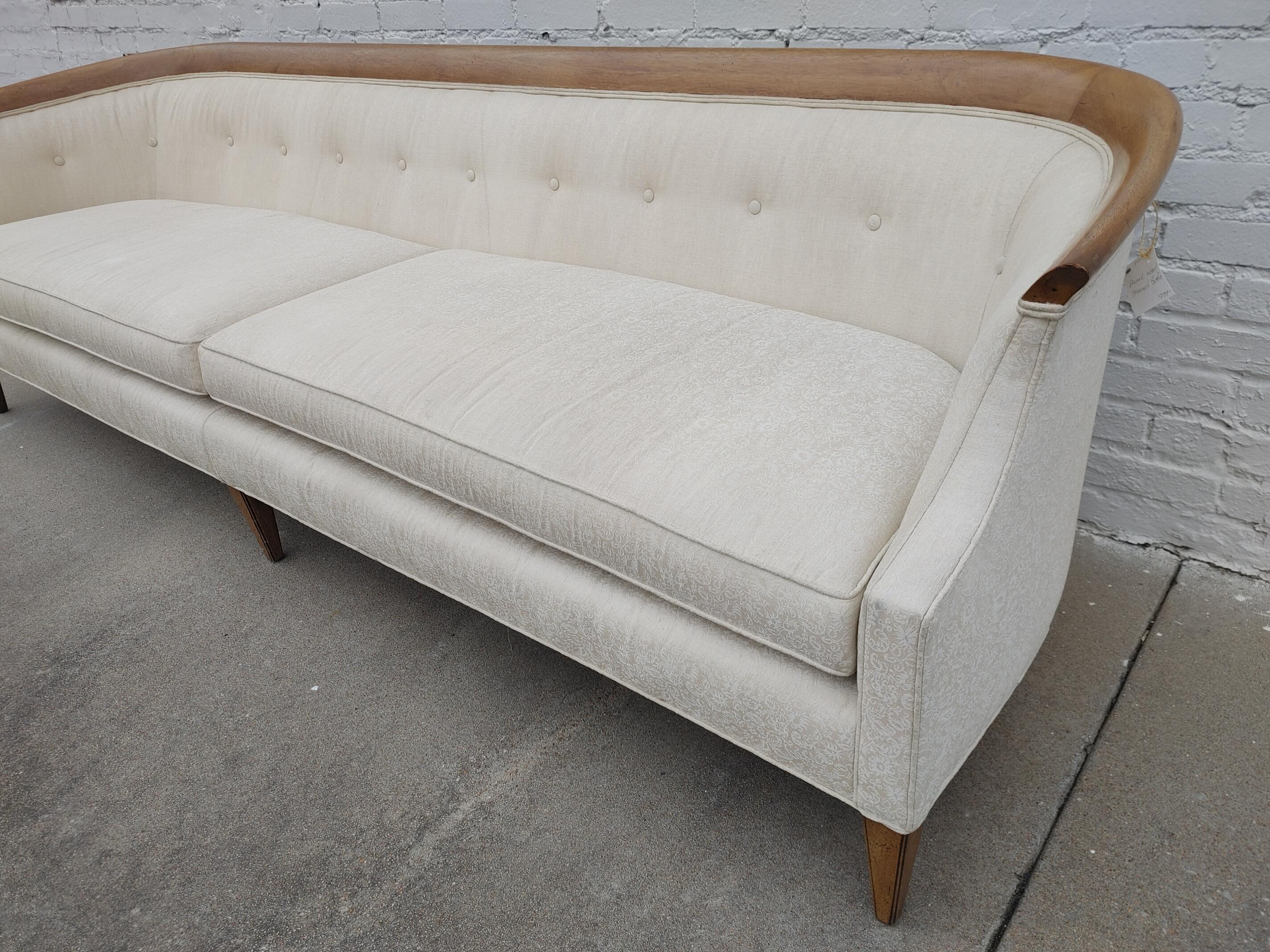 Mid Century Modern Drexel Walnut Trim Sofa For Sale 1