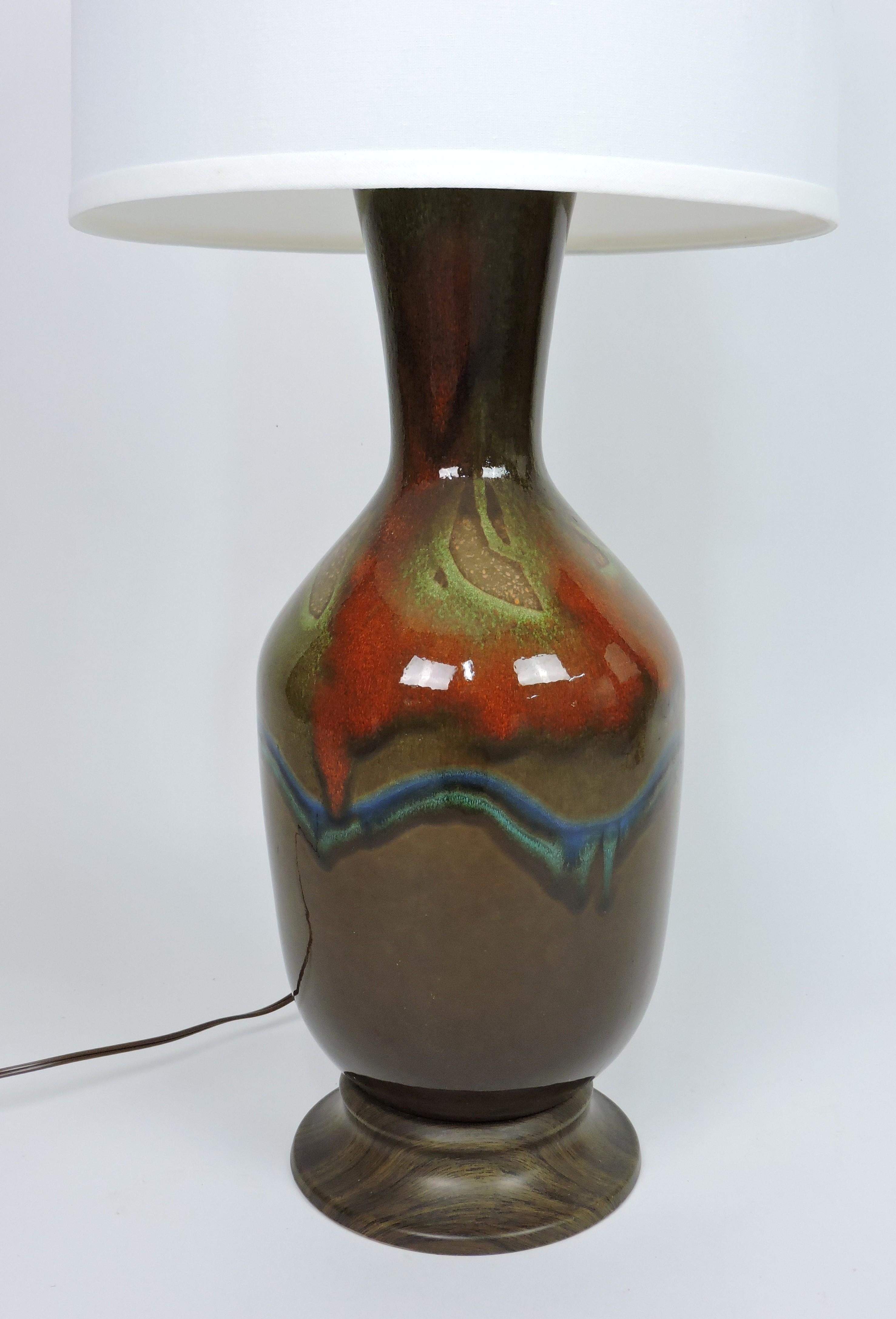 Glazed Mid Century Modern Drip Glaze Ceramic Table Lamp For Sale