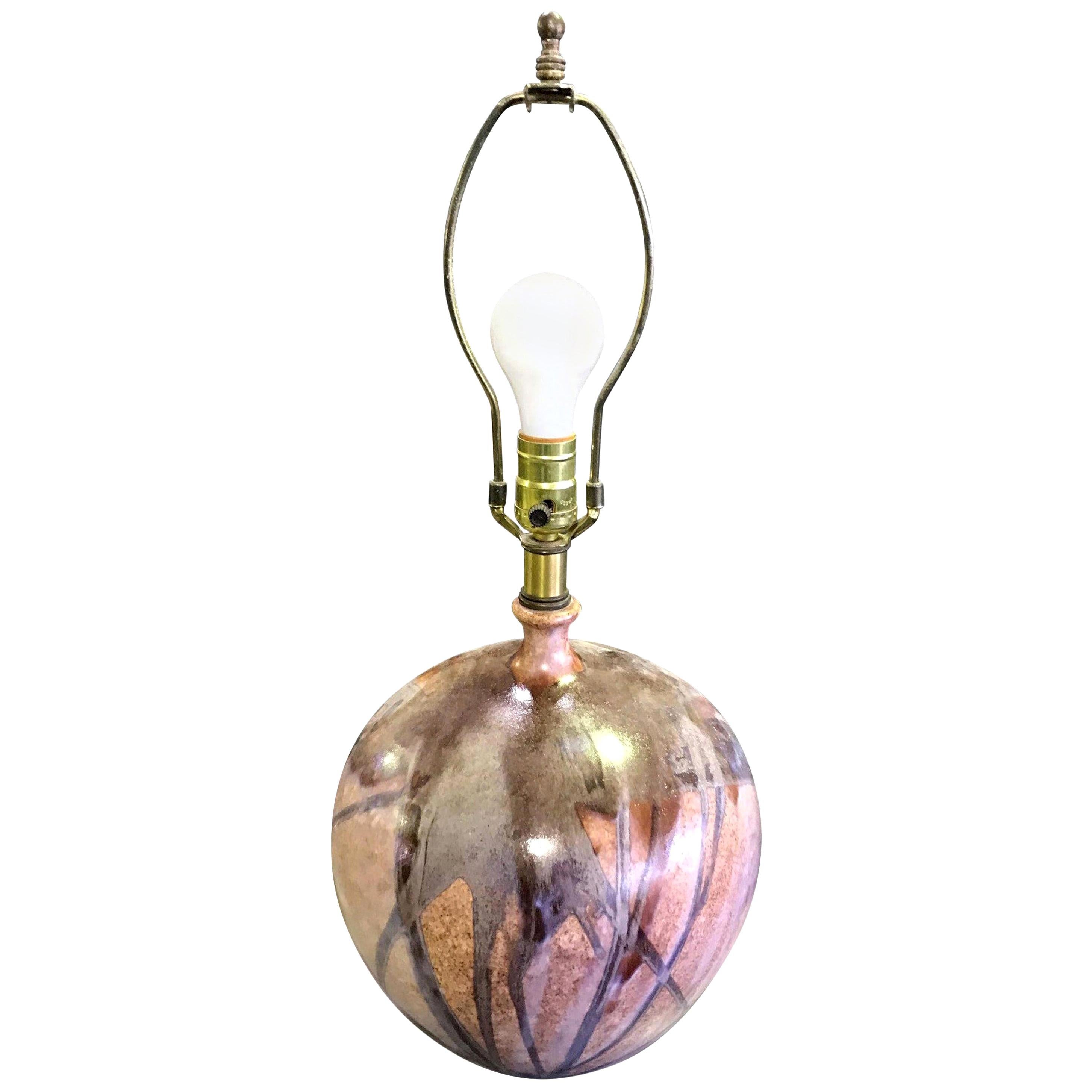 MidCentury Modern Drip Glazed Pottery Lamp at 1stDibs