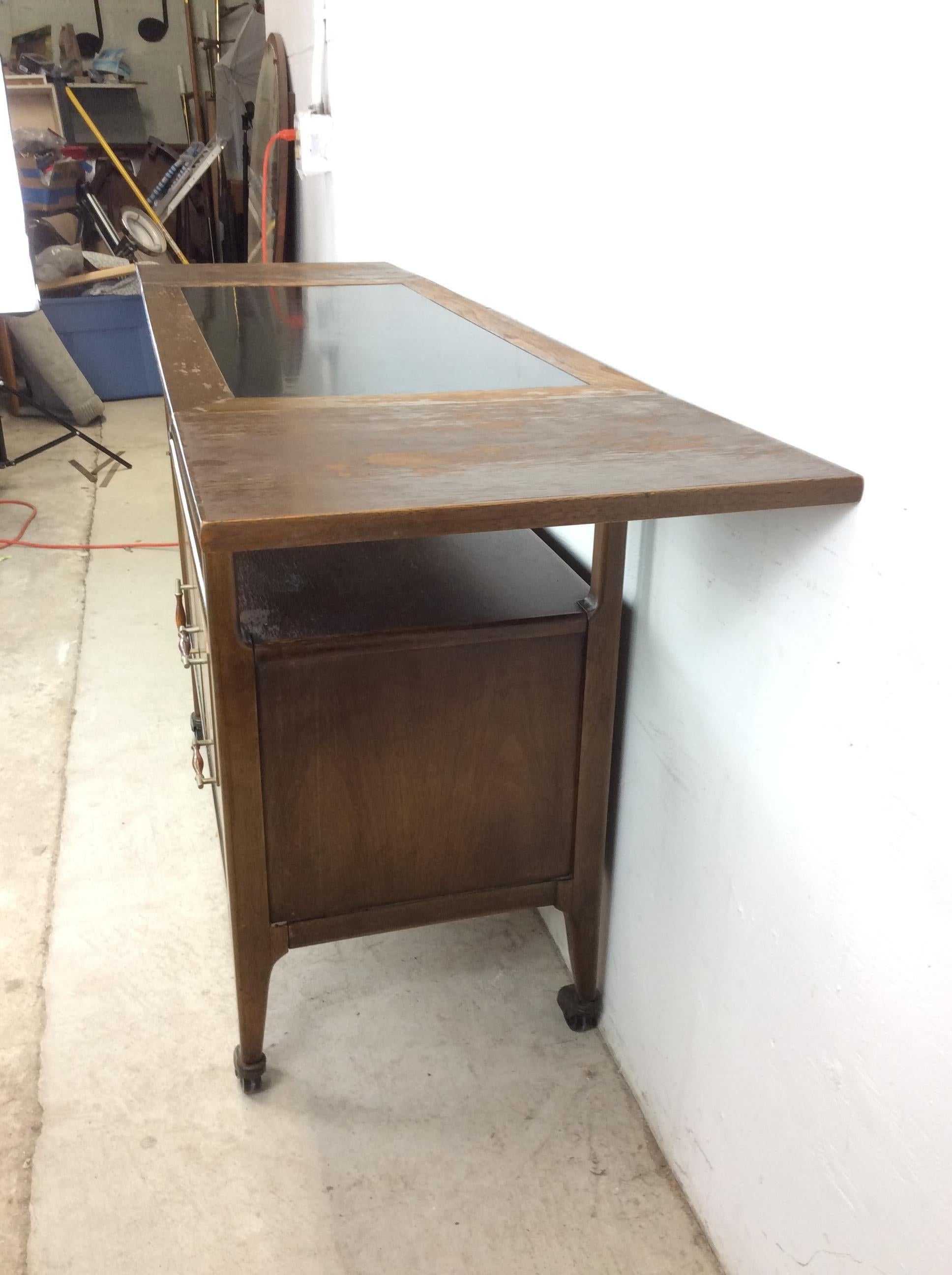 Mid Century Modern Drop Leaf Bar Cart with Cabinet & 2 Drawers For Sale 2