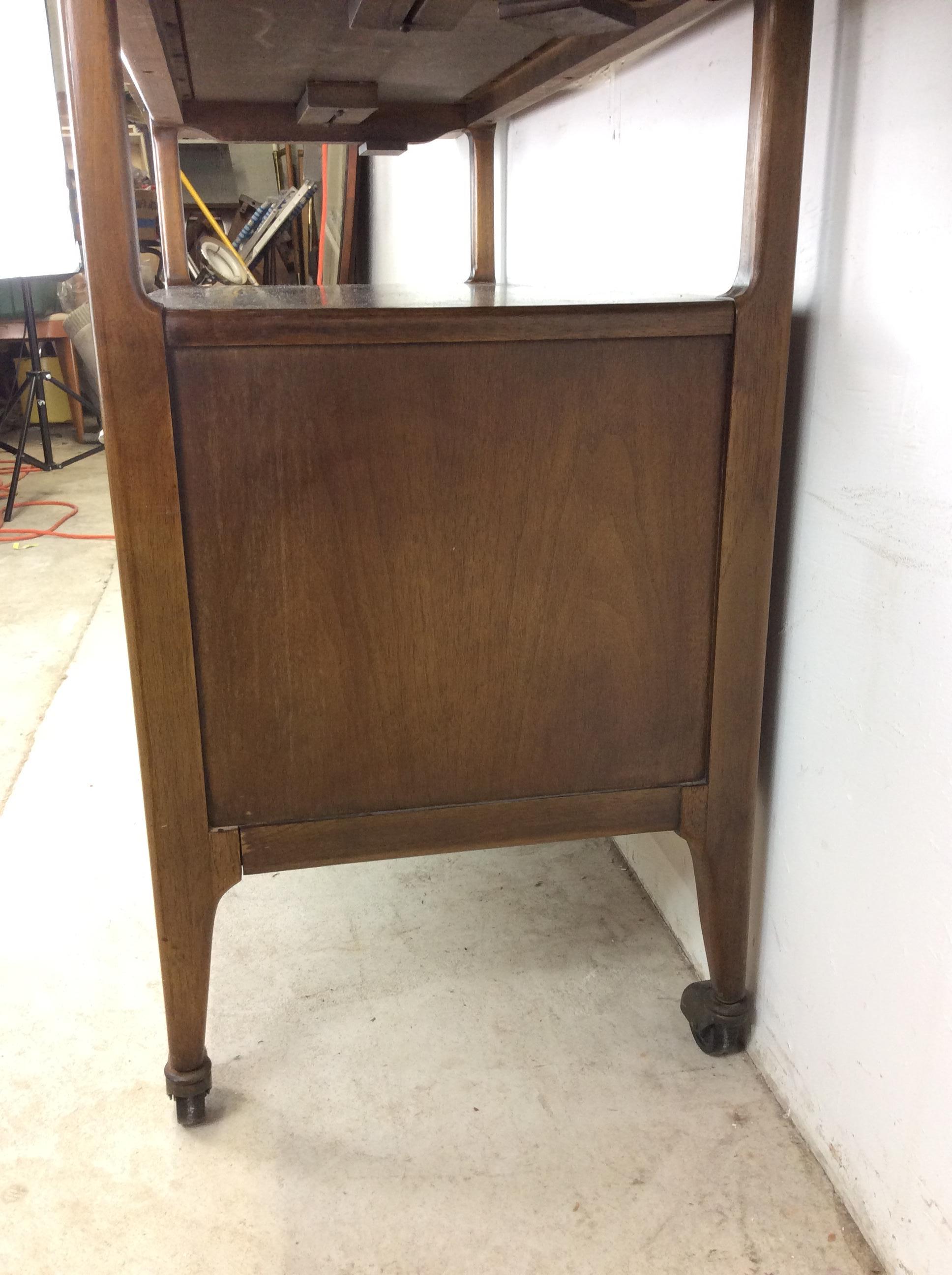 Mid Century Modern Drop Leaf Bar Cart with Cabinet & 2 Drawers For Sale 3