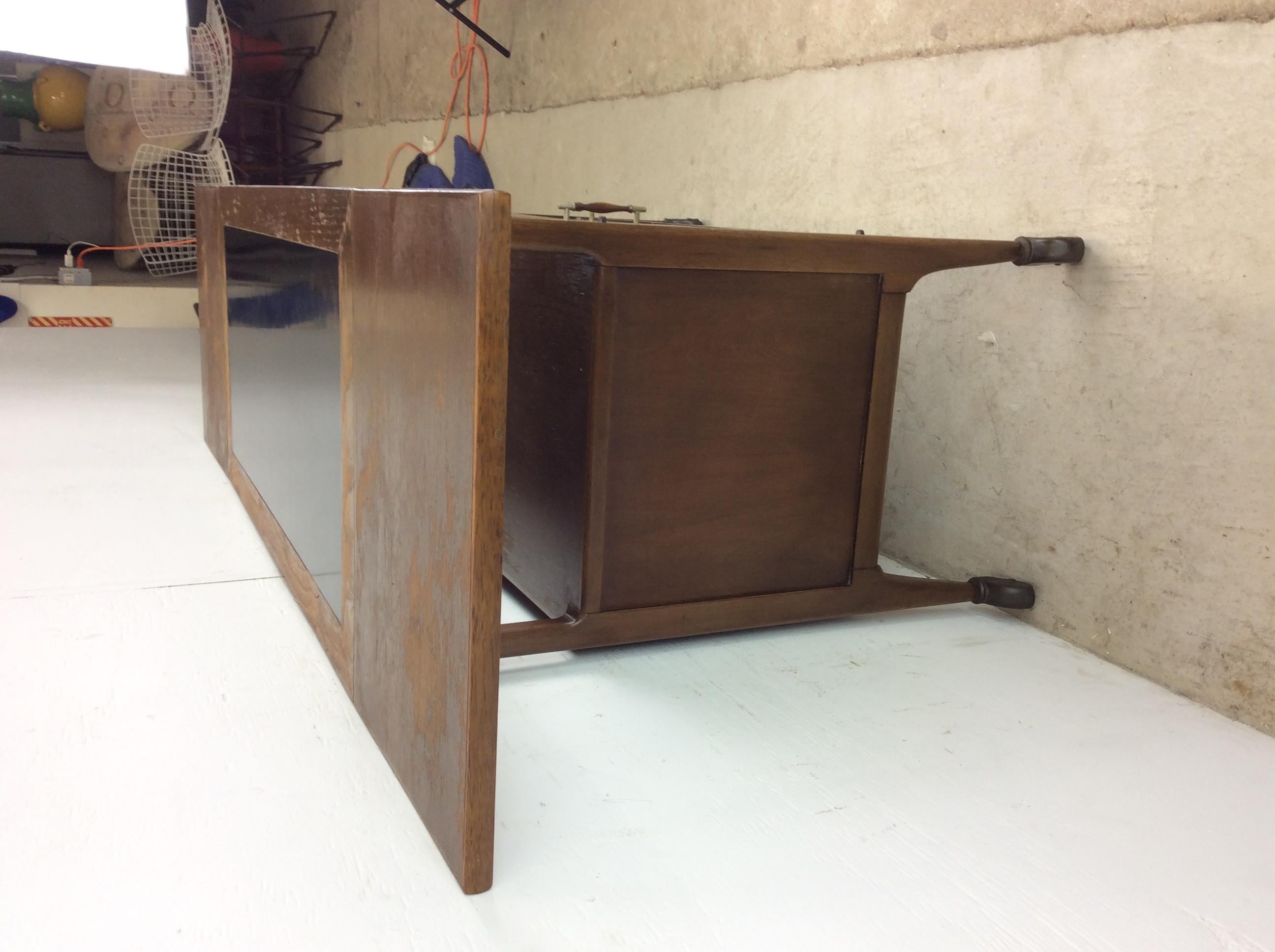 Mid Century Modern Drop Leaf Bar Cart with Cabinet & 2 Drawers For Sale 4