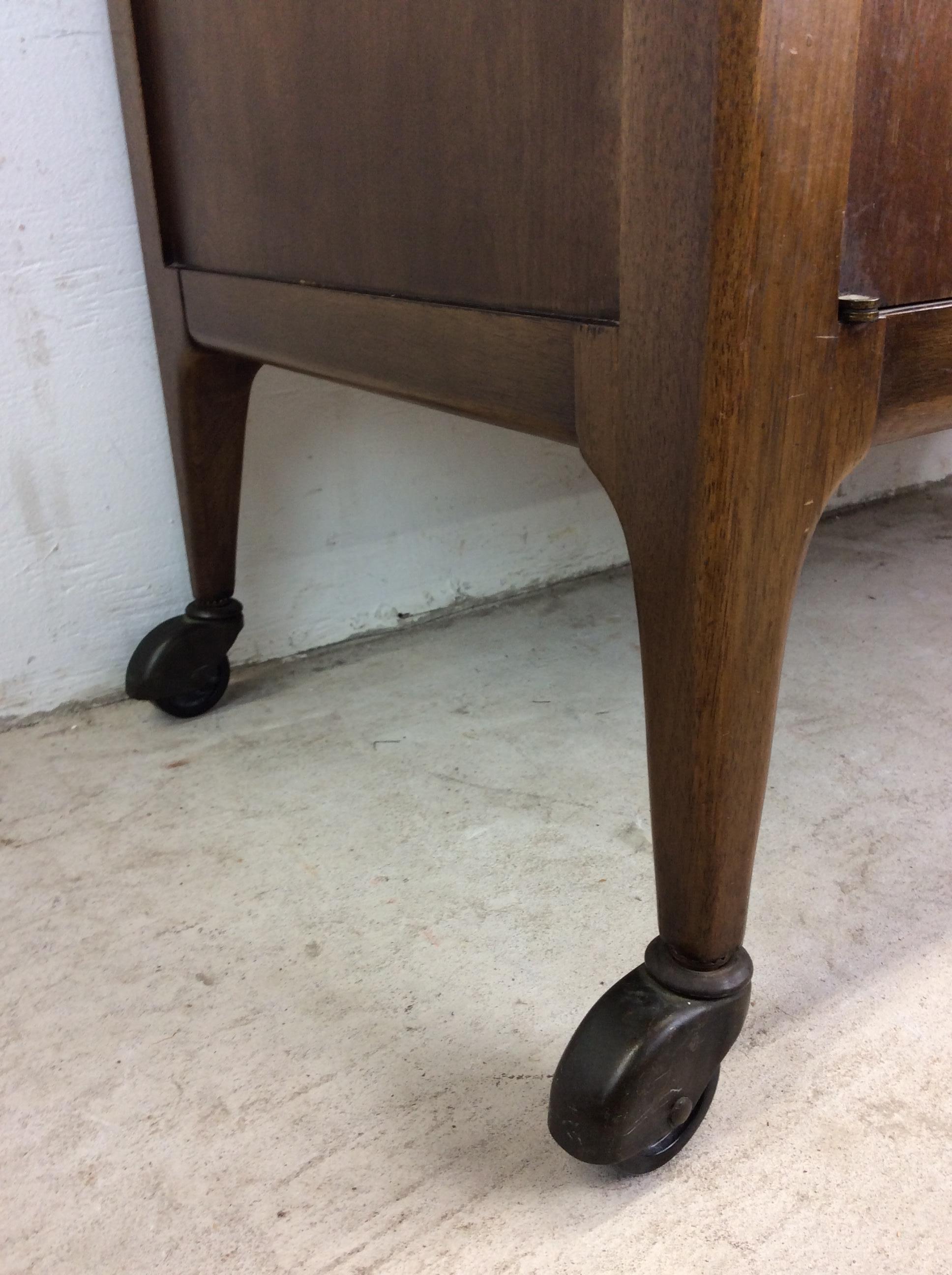 Mid Century Modern Drop Leaf Bar Cart with Cabinet & 2 Drawers For Sale 5