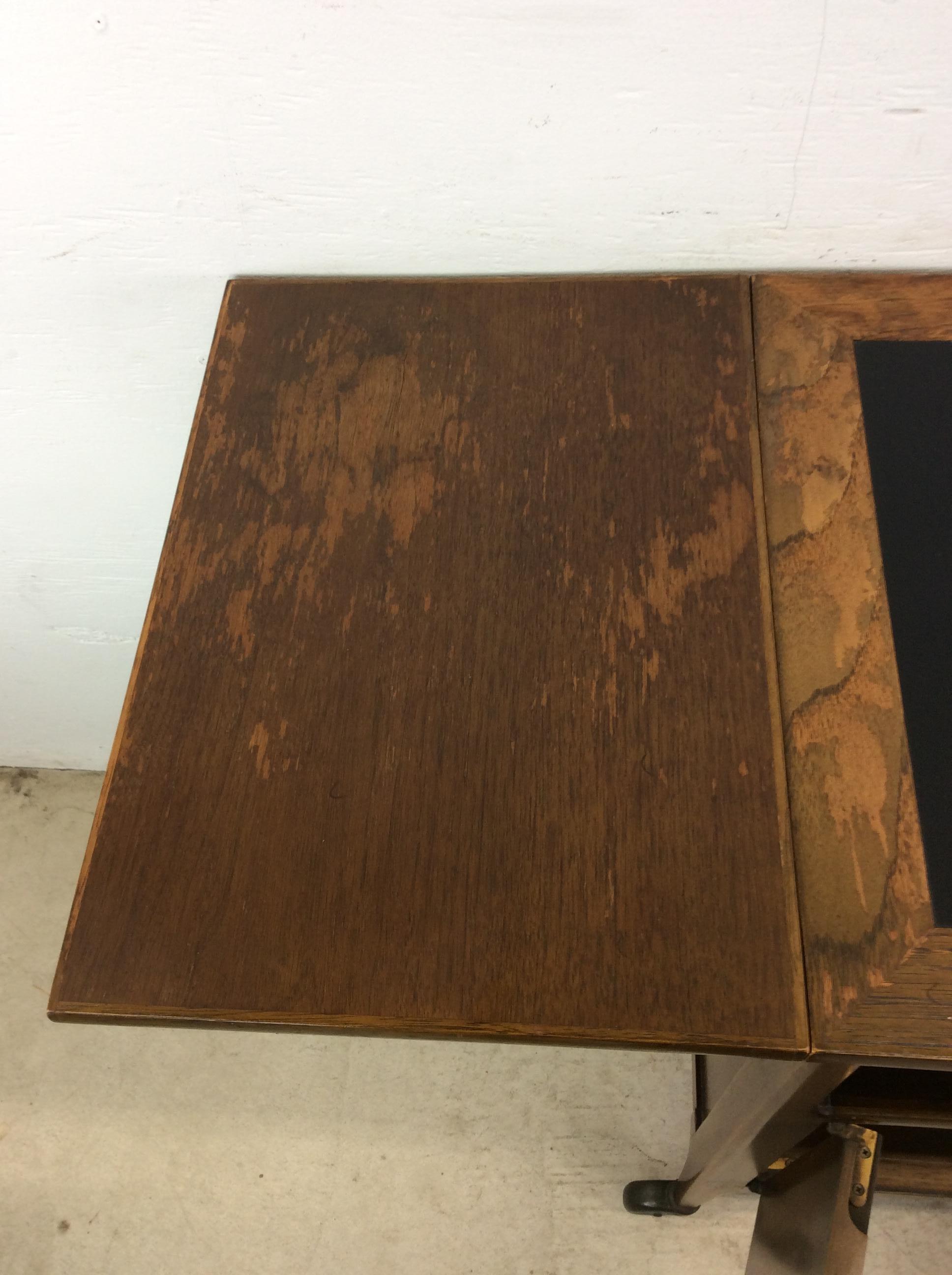 Mid Century Modern Drop Leaf Bar Cart with Cabinet & 2 Drawers For Sale 8