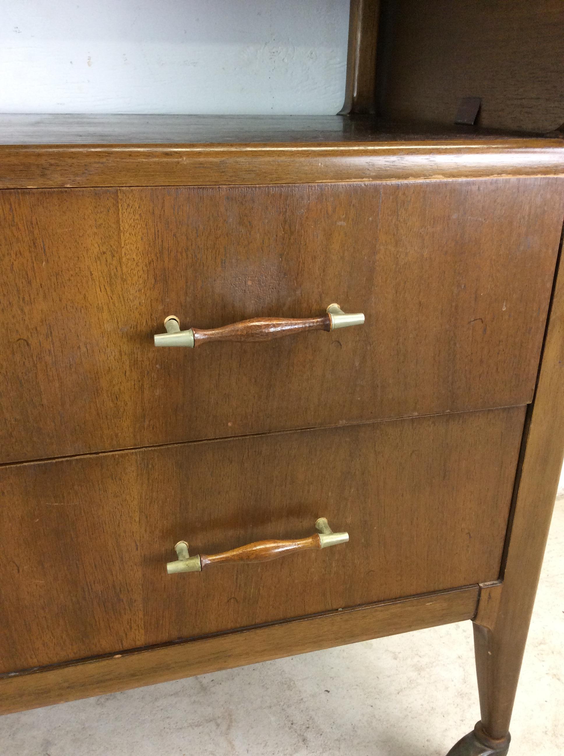 American Mid Century Modern Drop Leaf Bar Cart with Cabinet & 2 Drawers For Sale