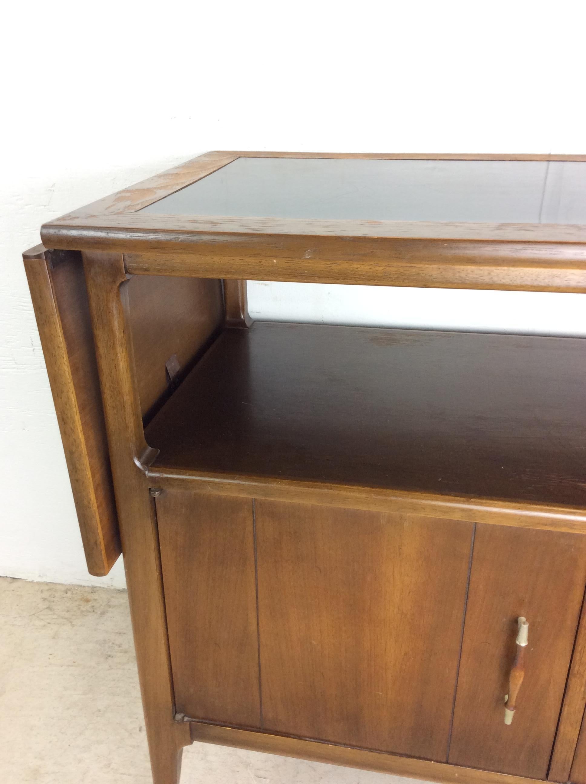 Mid Century Modern Drop Leaf Bar Cart with Cabinet & 2 Drawers For Sale 1