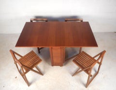 Mid-Century Modern Drop-Leaf Table and Slat Folding Chairs