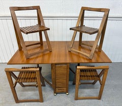 Mid-Century Modern Drop Leaf Walnut Dining Table & Chairs