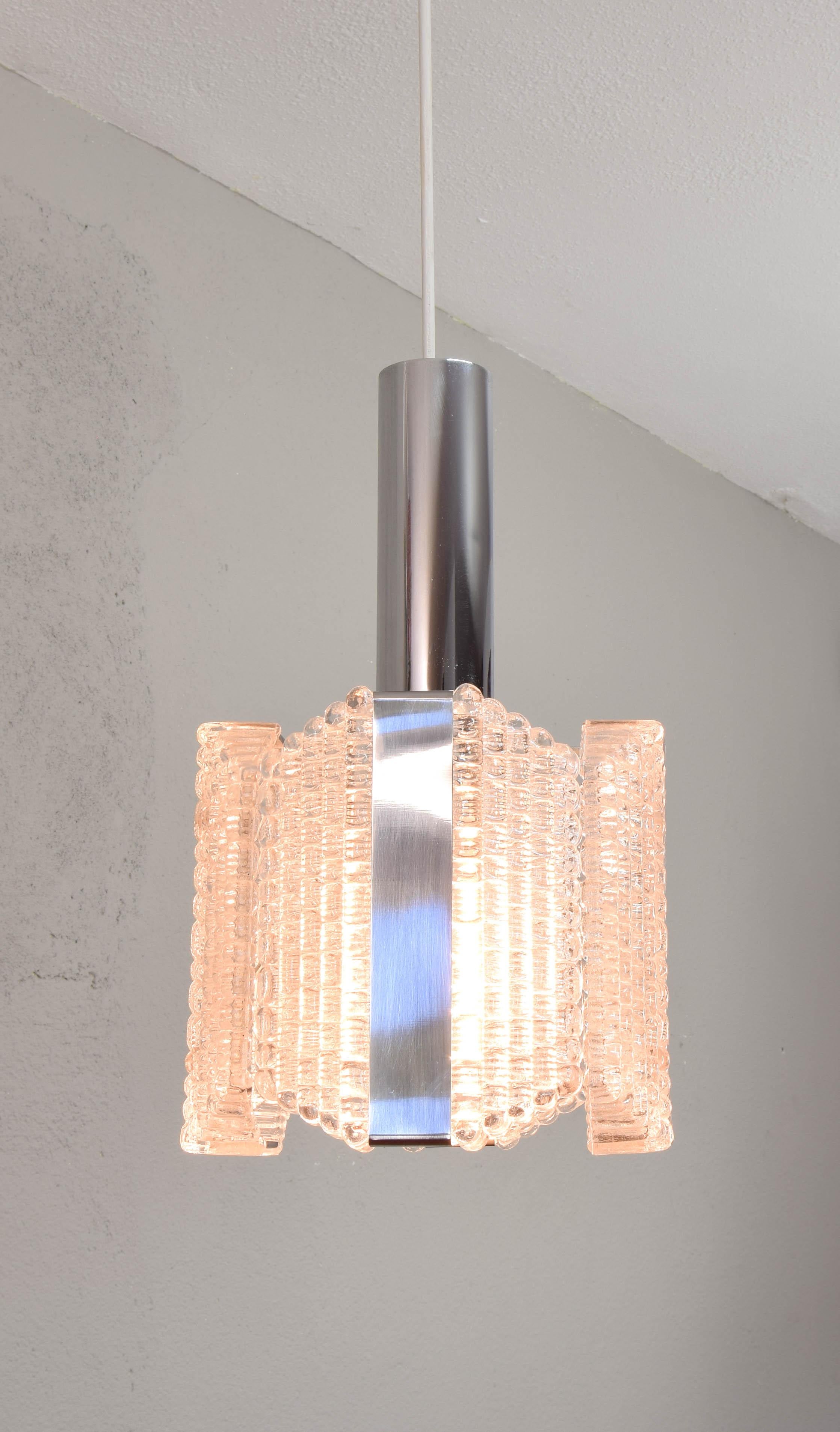 Mid-Century Modern Drum Textured Glass Chandelier from Kaiser Leuchen, Germany For Sale 2