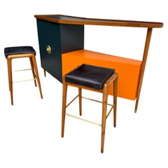 Mid-Century Modern Dry Bar and Stools