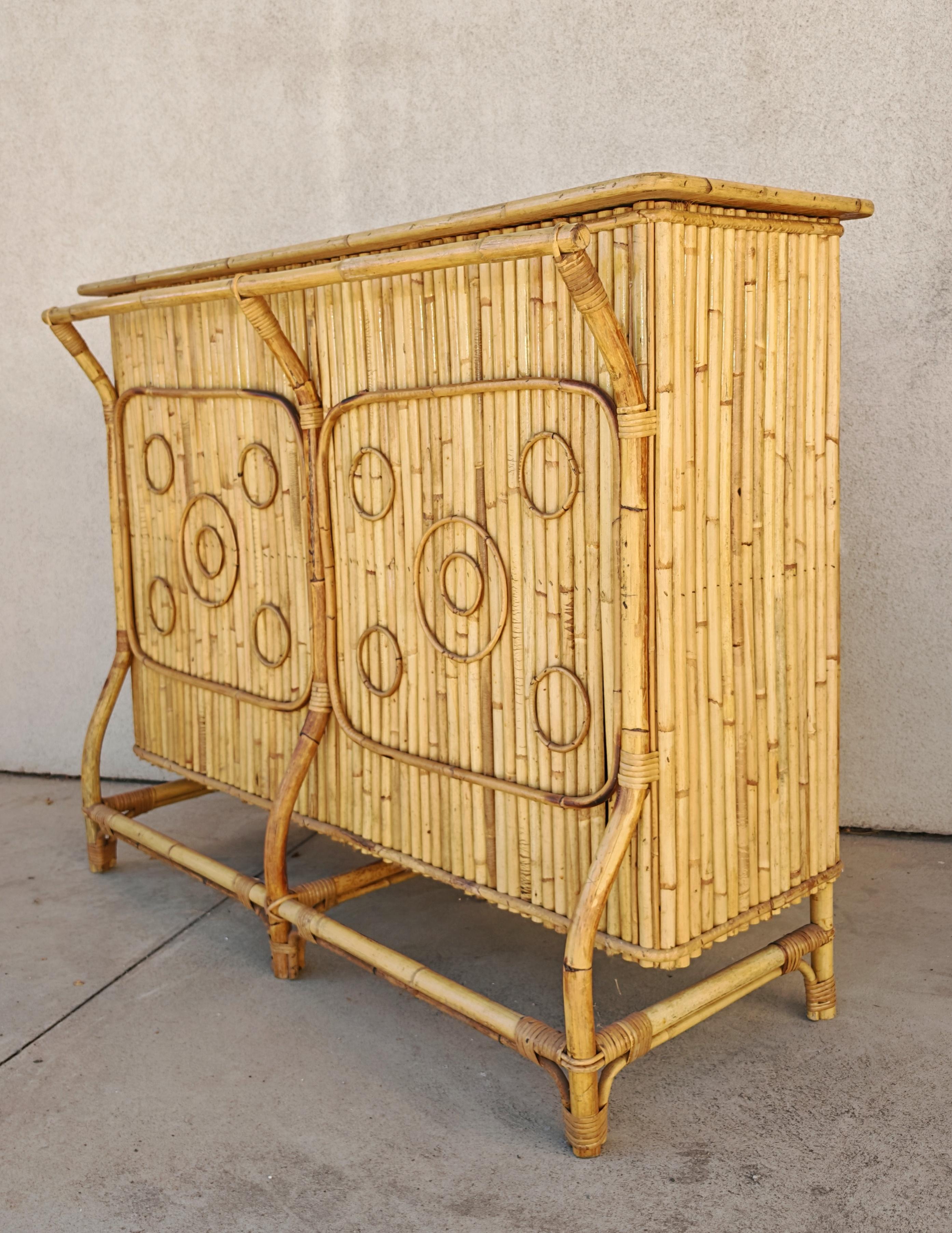 Mid-20th Century Mid Century Modern Dry Bar done in bamboo, design attr. to Tito Agnoli For Sale